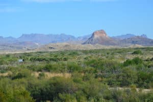 View of the Chisos Mountains on the Dorgan-Sublett Trail at Big Bend National Park in Texas
