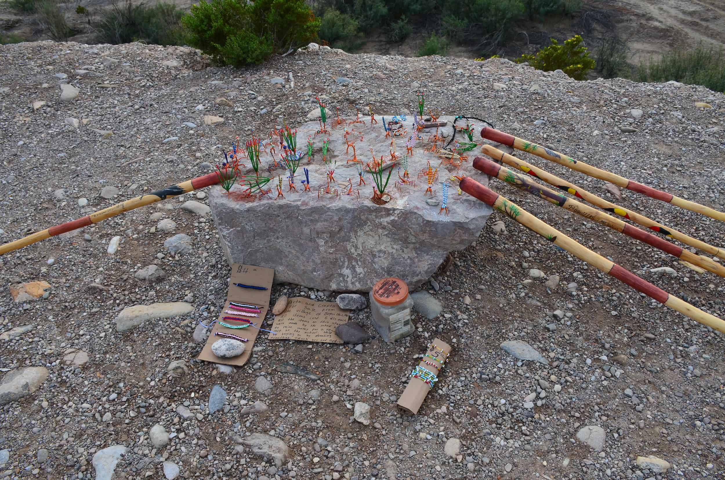 Crafts left by Mexican merchants at the Boquillas Overlook near Rio Grande Village at Big Bend National Park in Texas