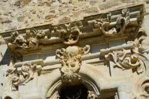 Detail above the Rose Window at Mission San José at San Antonio Missions National Historical Park in San Antonio, Texas