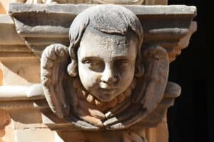 Carving on the church entrance to the convent at Mission San José at San Antonio Missions National Historical Park in San Antonio, Texas