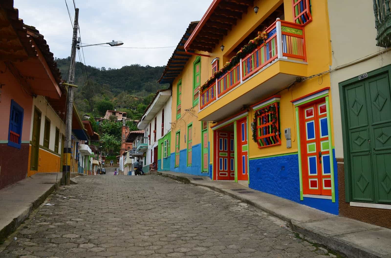 A colorful street in Jericó, Antioquia, Colombia