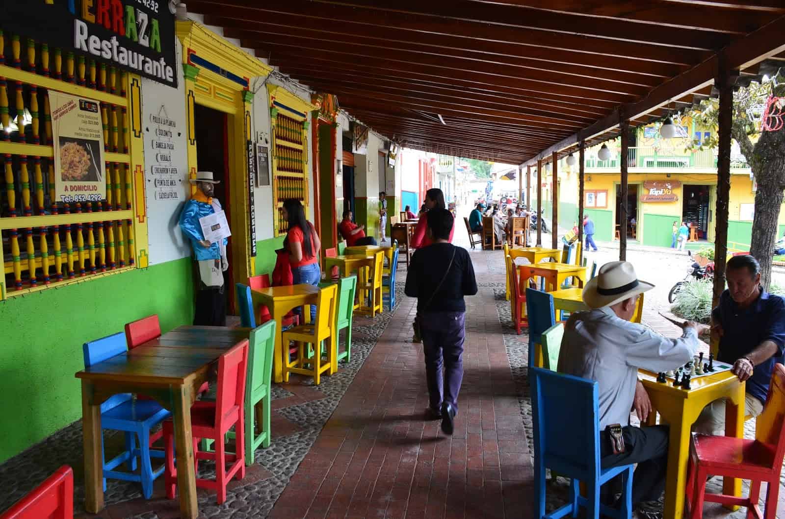 Restaurant on the plaza in Jericó, Antioquia, Colombia