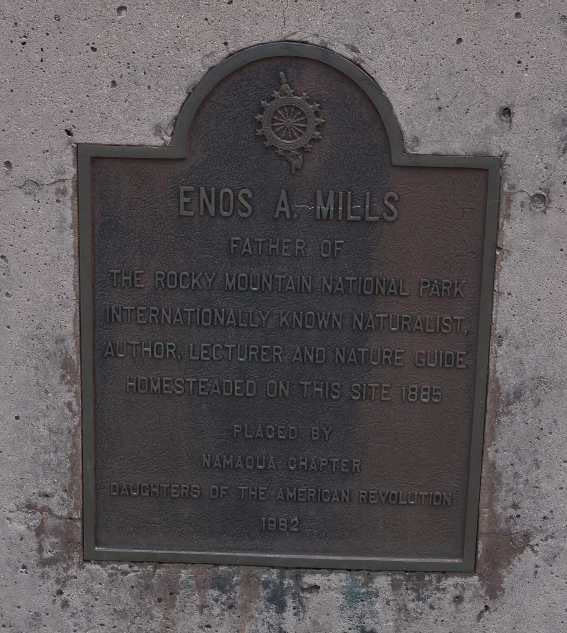 Enos A. Mills homestead historical marker in Colorado