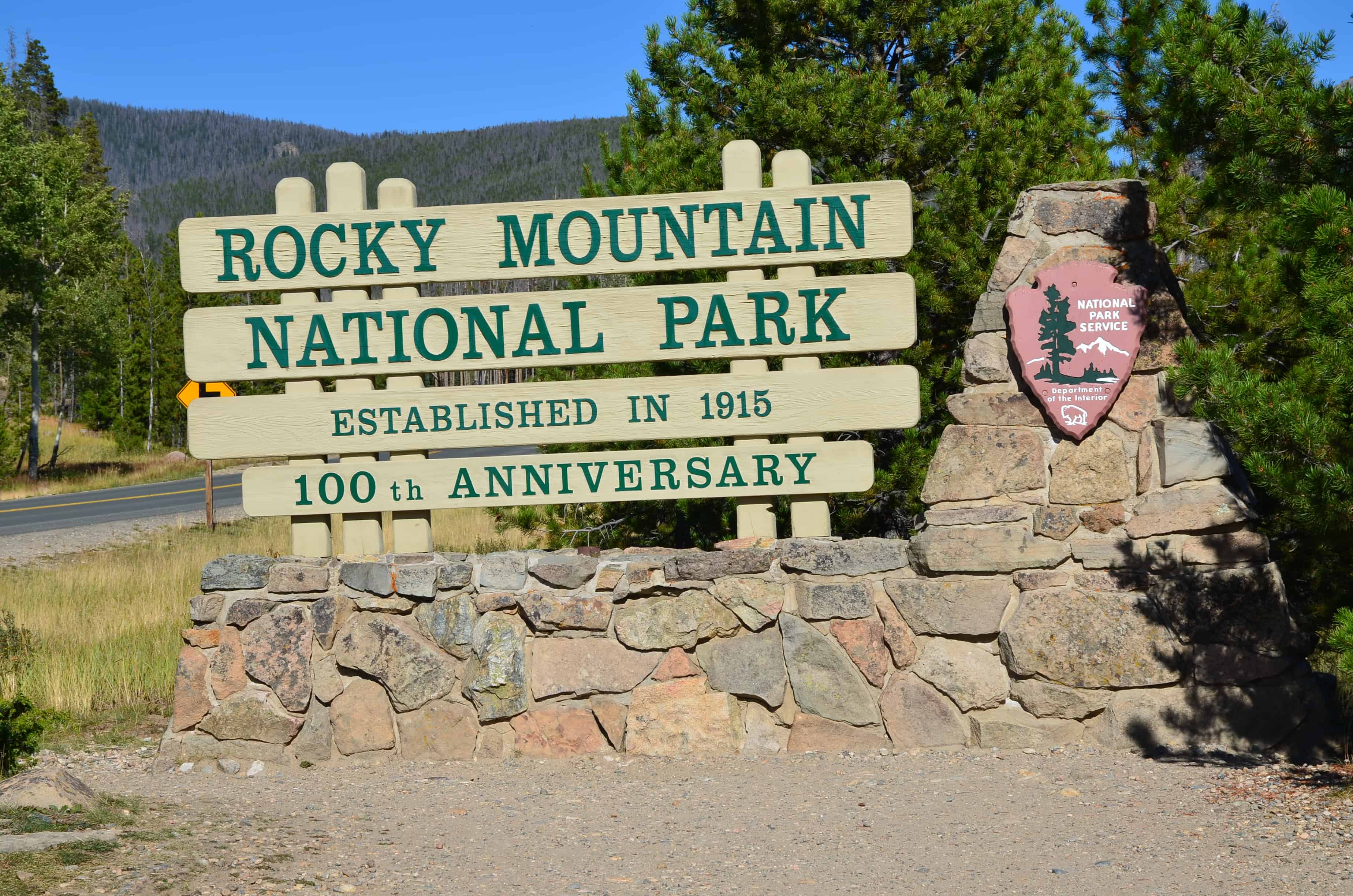 Rocky Mountain National Park entrance sign near Grand Lake, Colorado