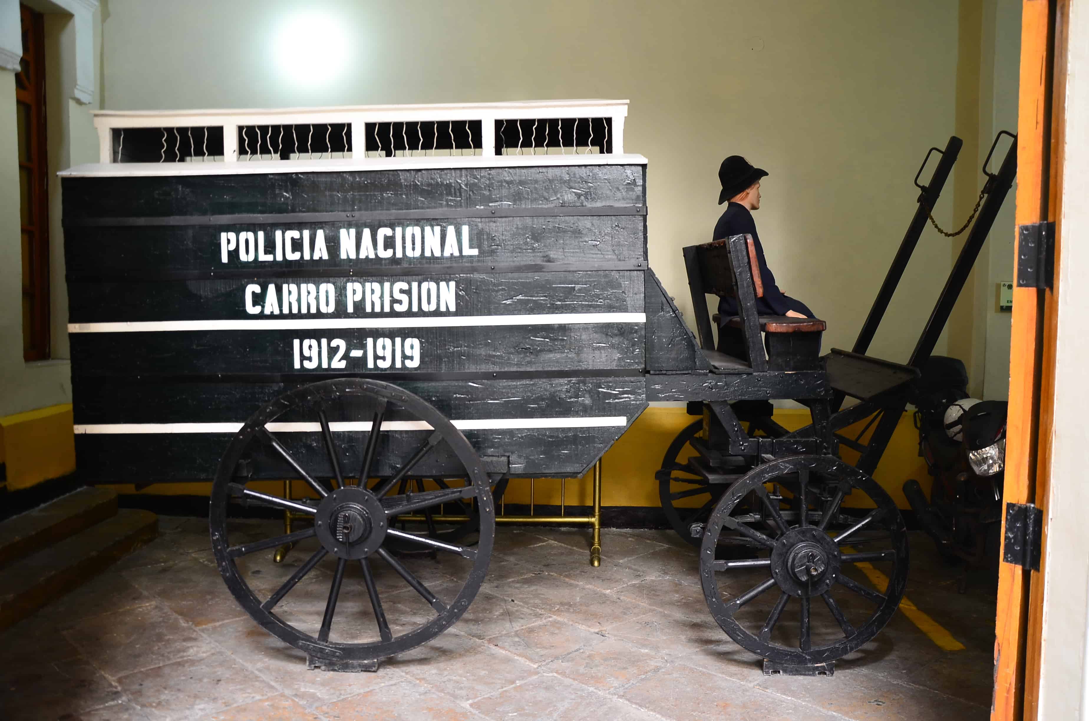 Historic police wagon at the National Police History Museum in La Candelaria, Bogotá, Colombia