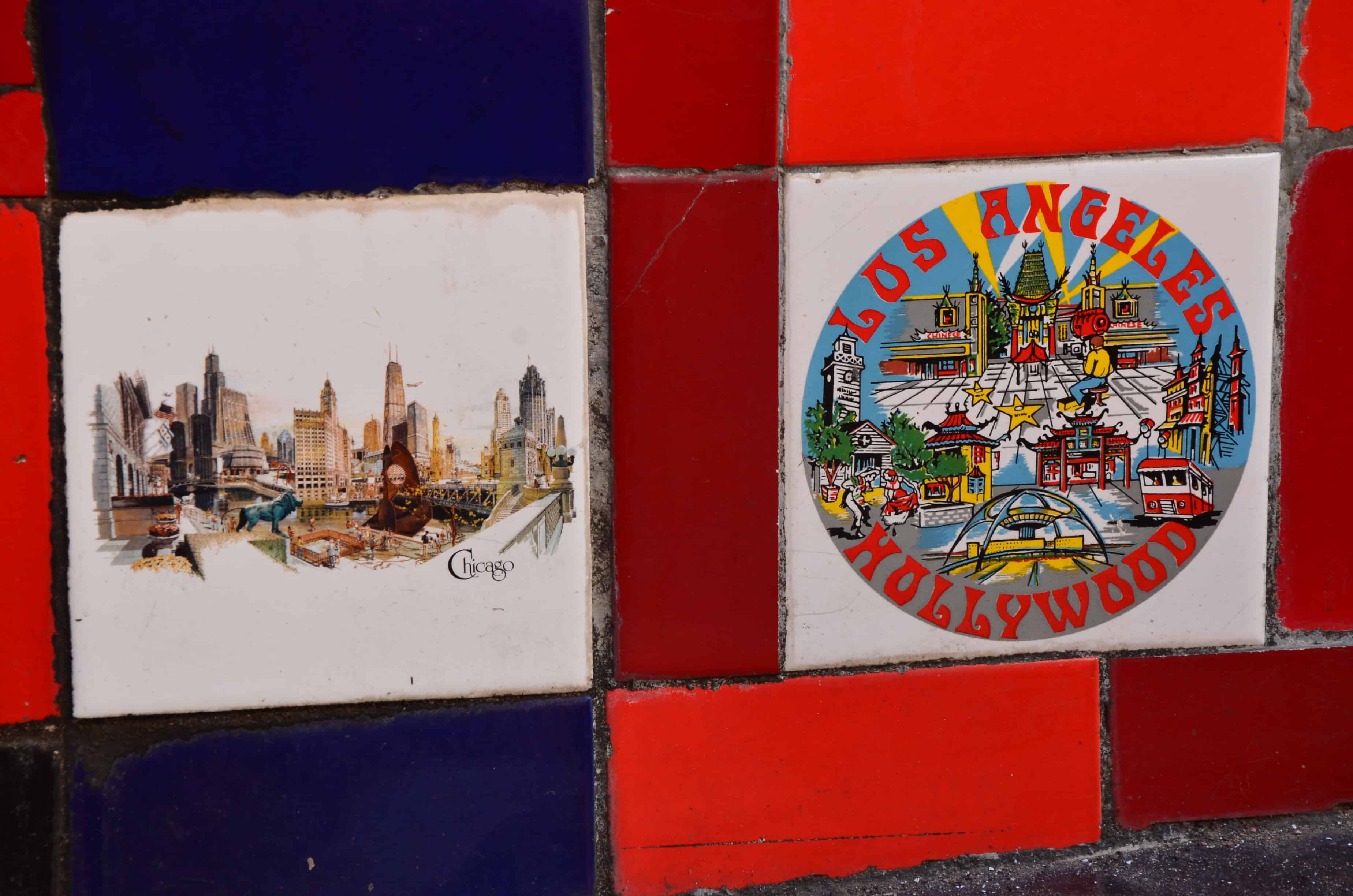 Chicago and Los Angeles tiles at Escadaria Selarón in Rio de Janeiro, Brazil