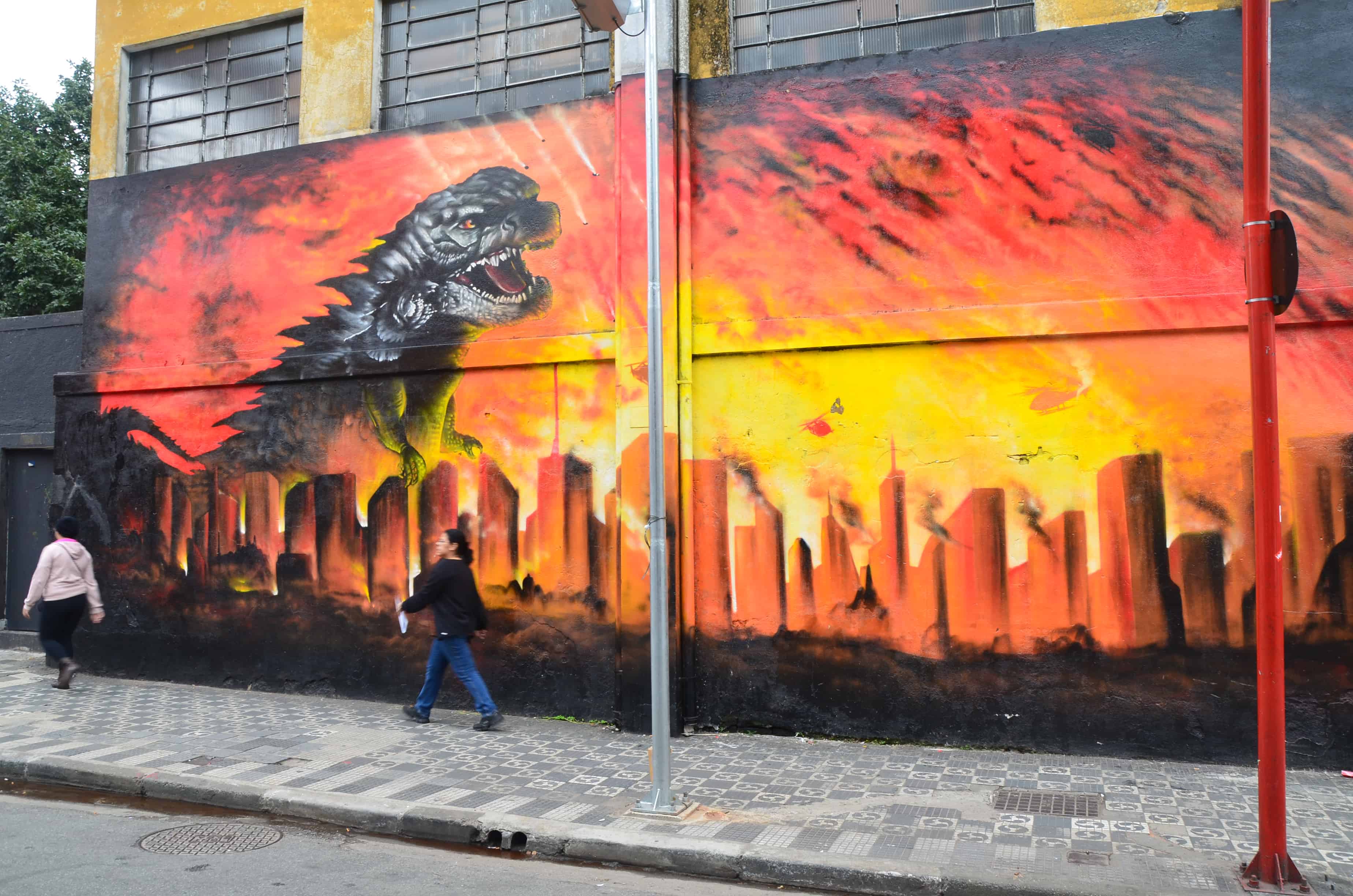 Godzilla mural on Galvão Bueno Street in Liberdade, São Paulo, Brazil