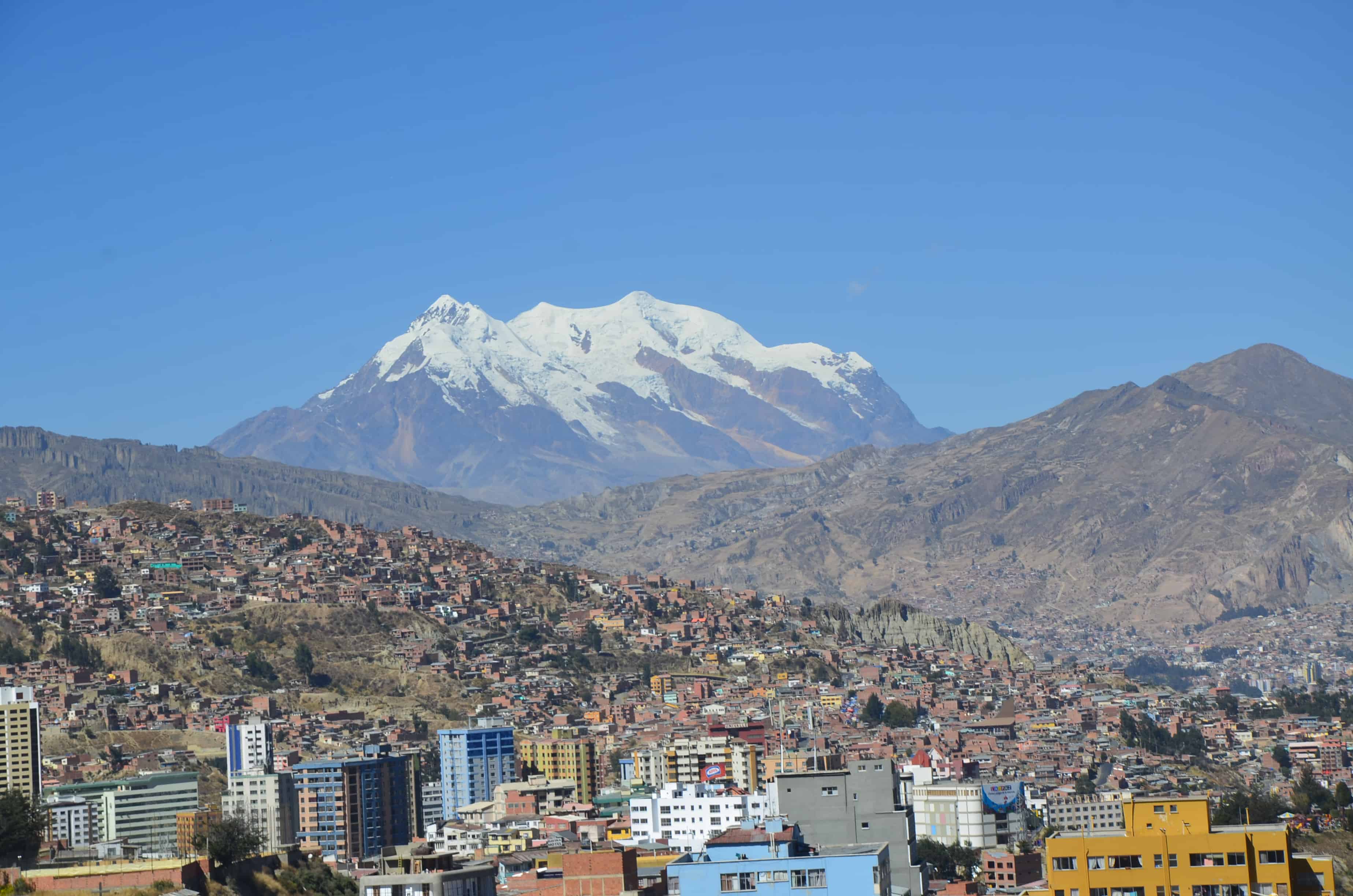 View of Illimani from Hotel Presidente in La Paz, Bolivia