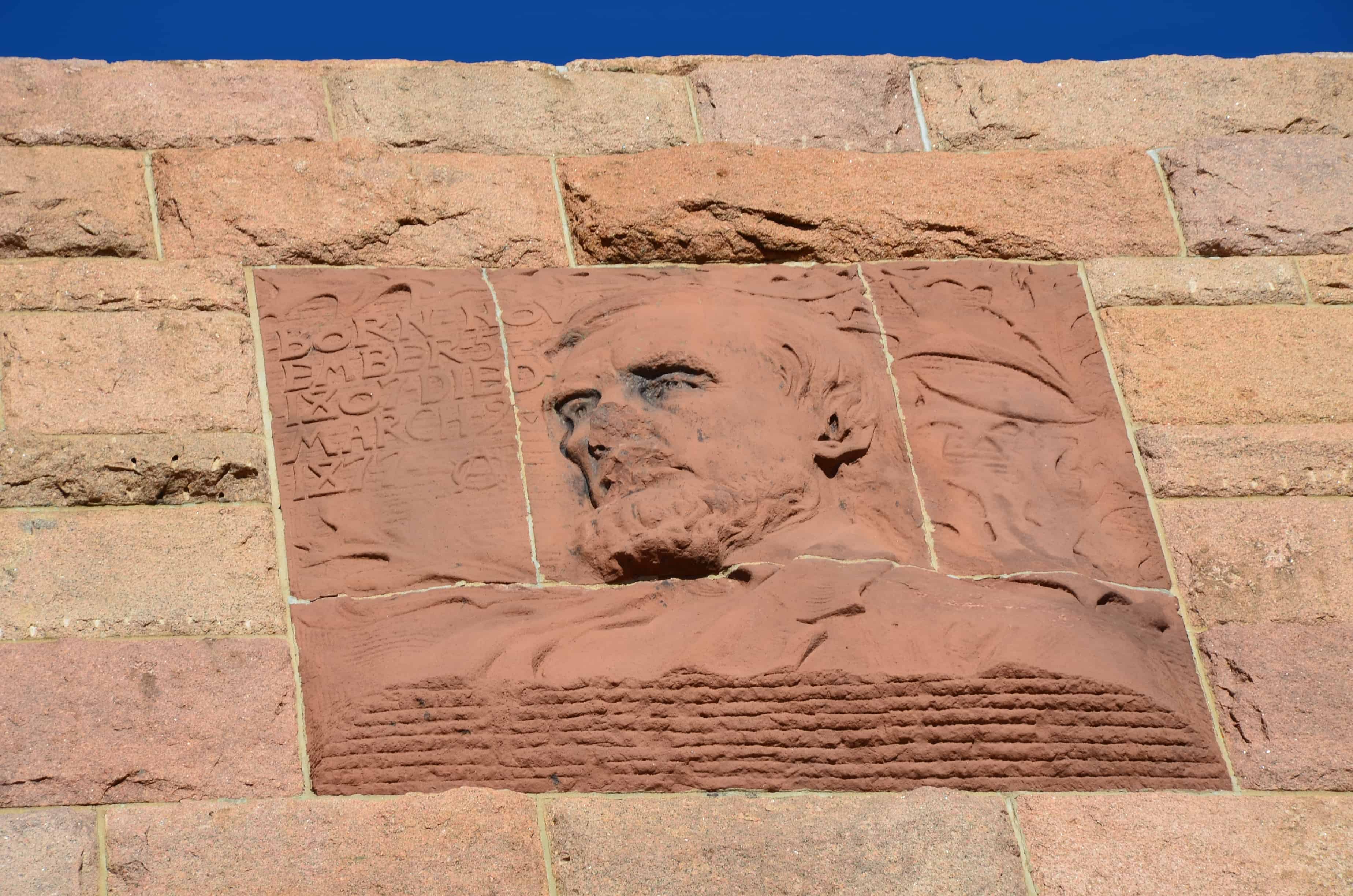Oliver Ames portrait on the Ames Monument near the former site of Sherman, Wyoming