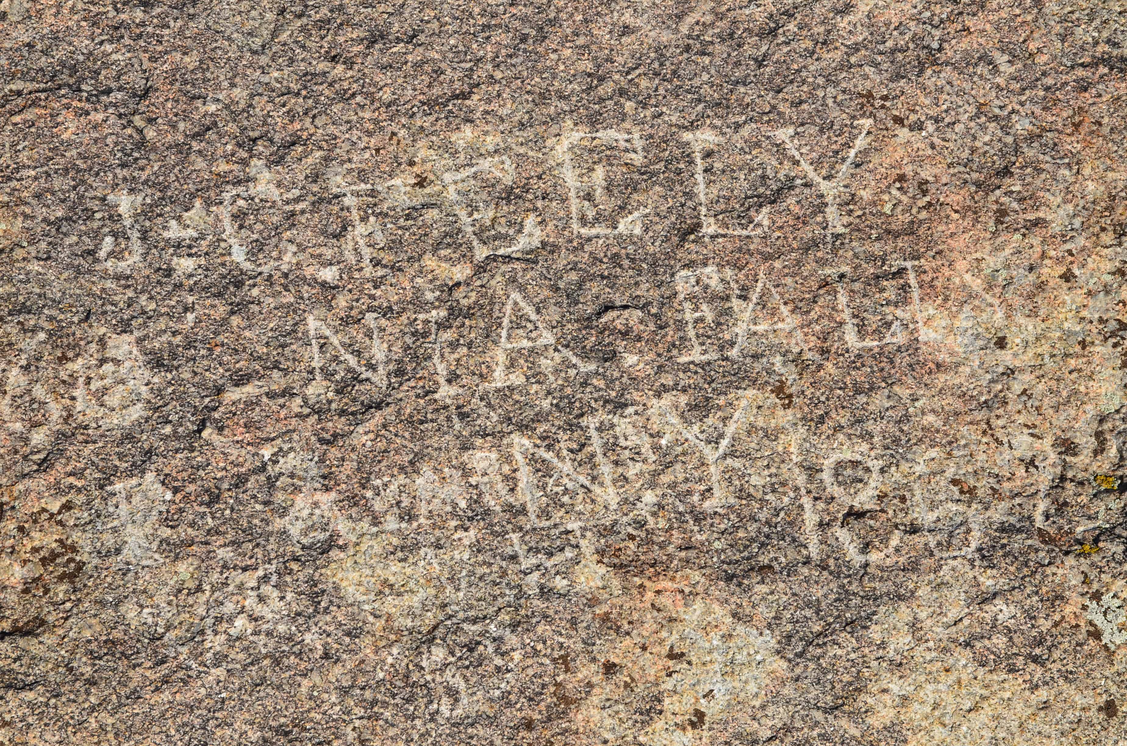 Names carved into the rock at Independence Rock State Historic Site in Wyoming
