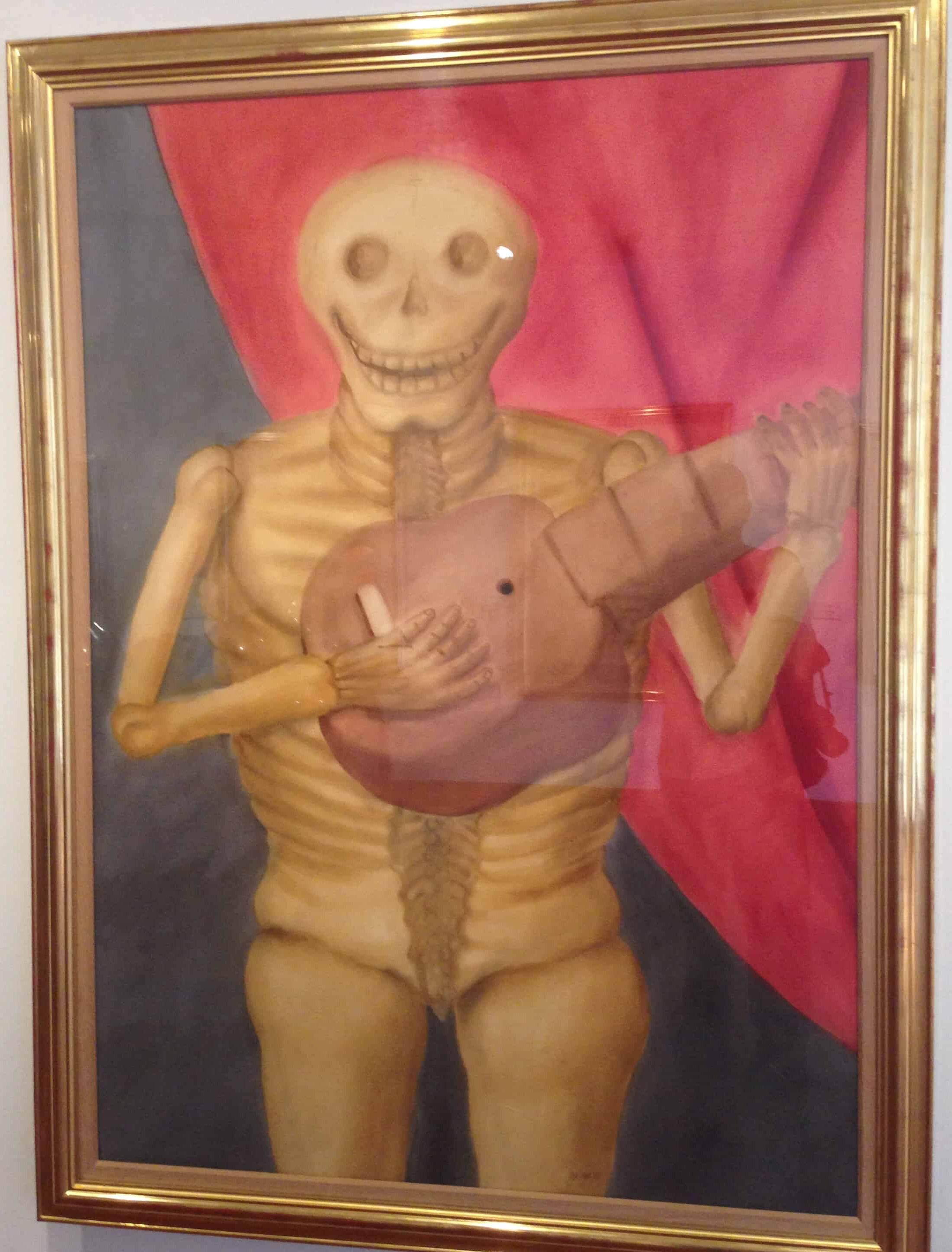 Painting of a skeleton at the Botero Museum
