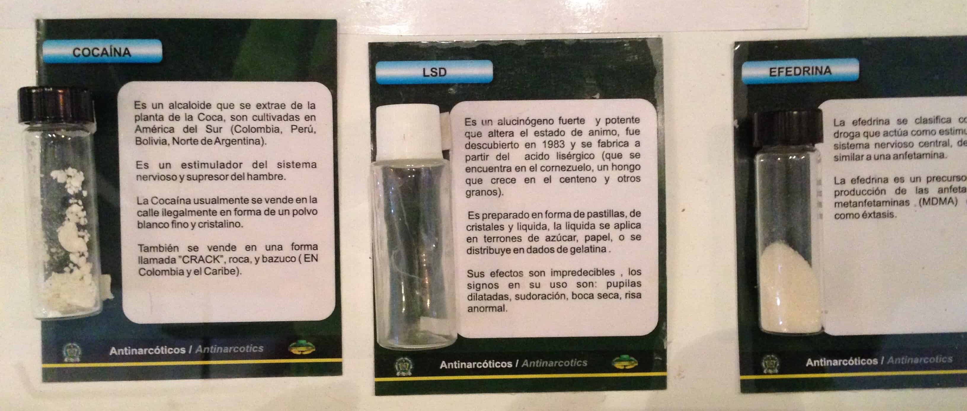 Illegal drugs at the National Police History Museum in La Candelaria, Bogotá, Colombia