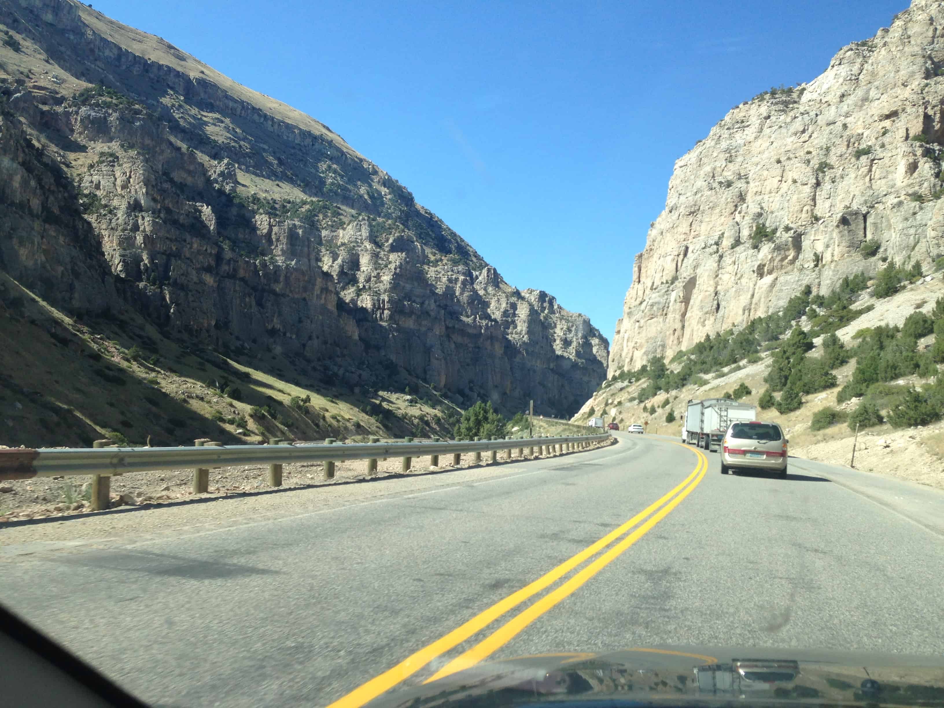 Driving through the Wind River Canyon Scenic Byway in Wyoming