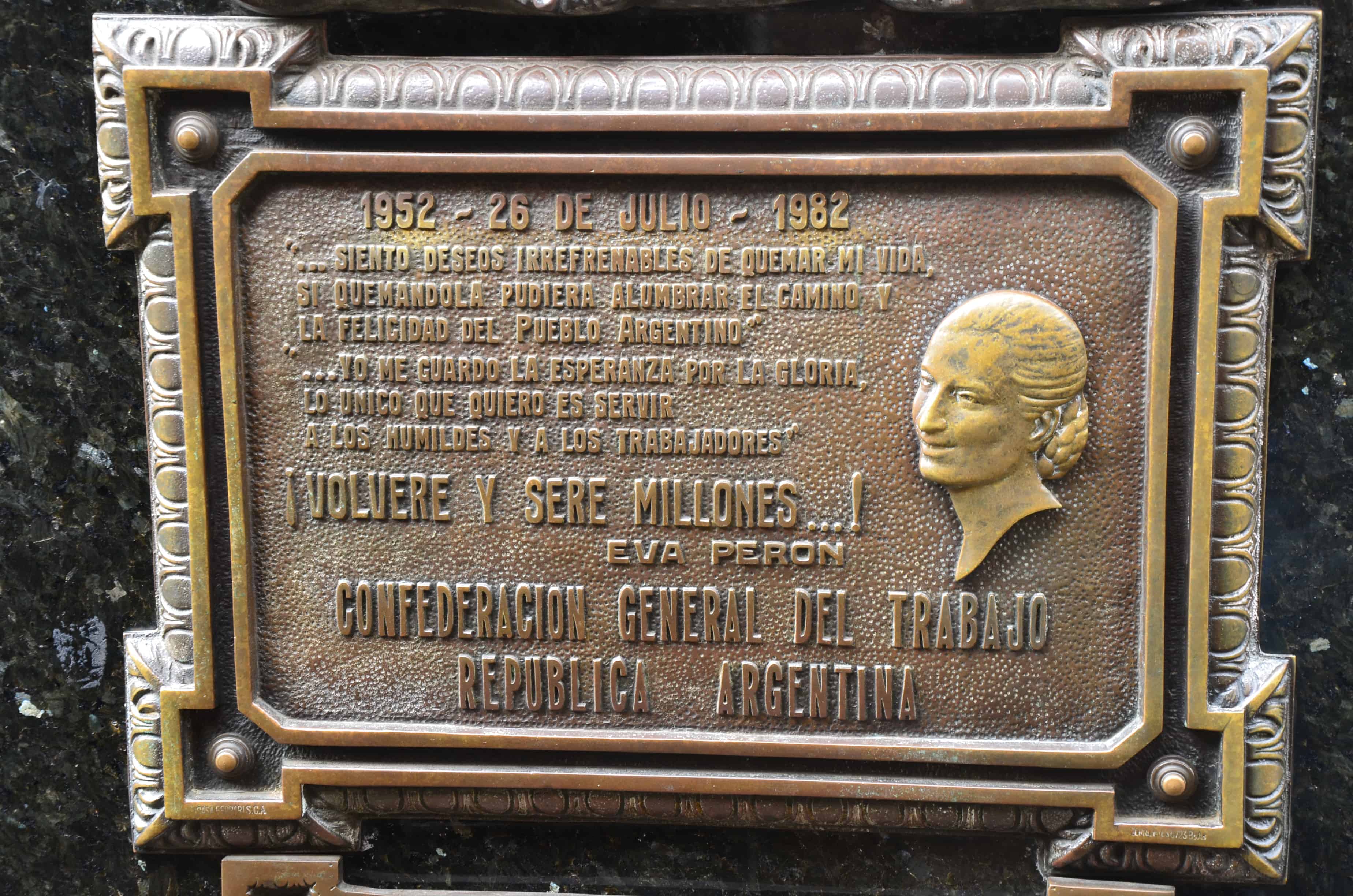 Tomb of Eva Perón at Cementerio de la Recoleta in Buenos Aires, Argentina