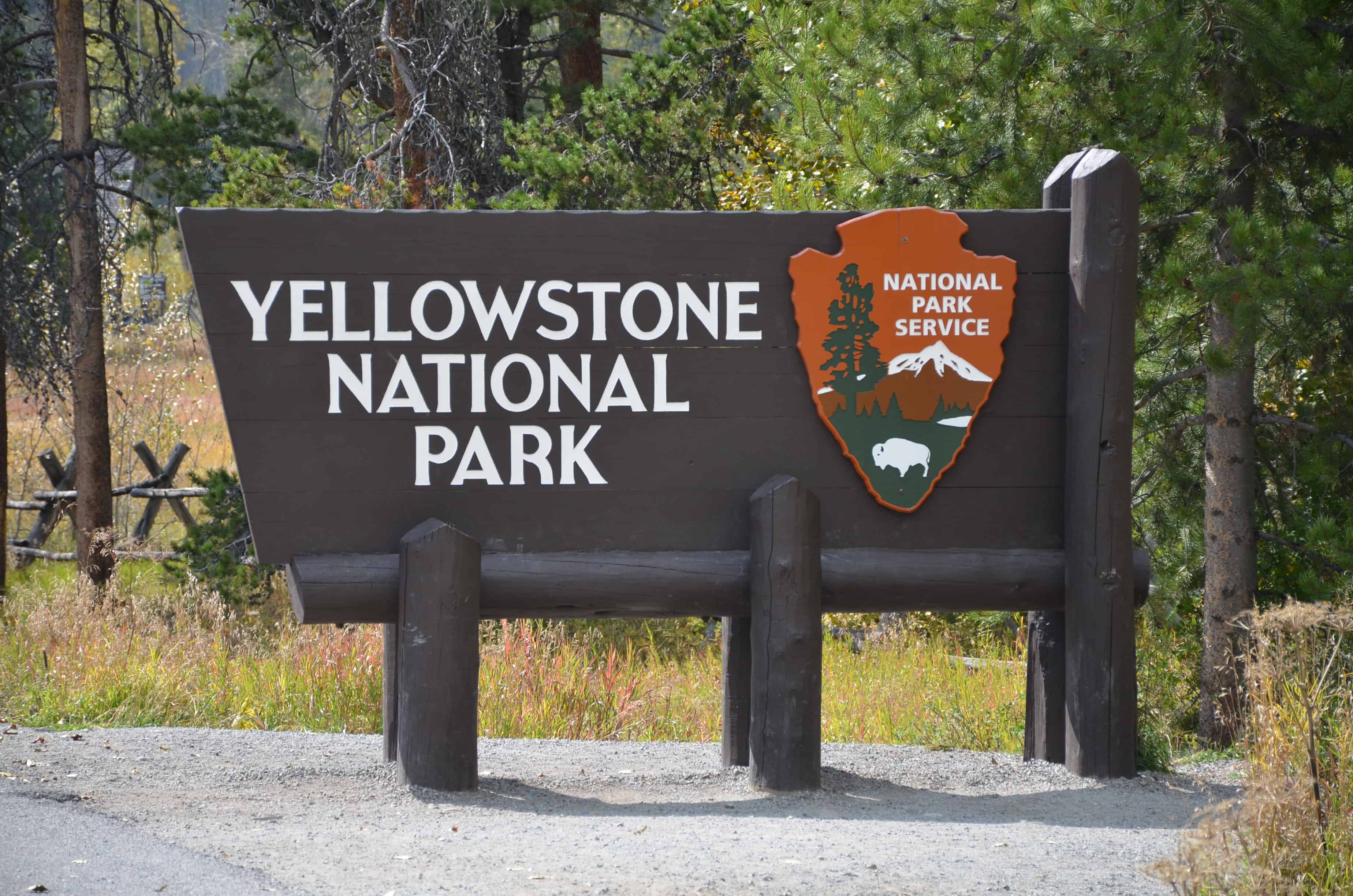 Yellowstone National Park entrance sign in Wyoming