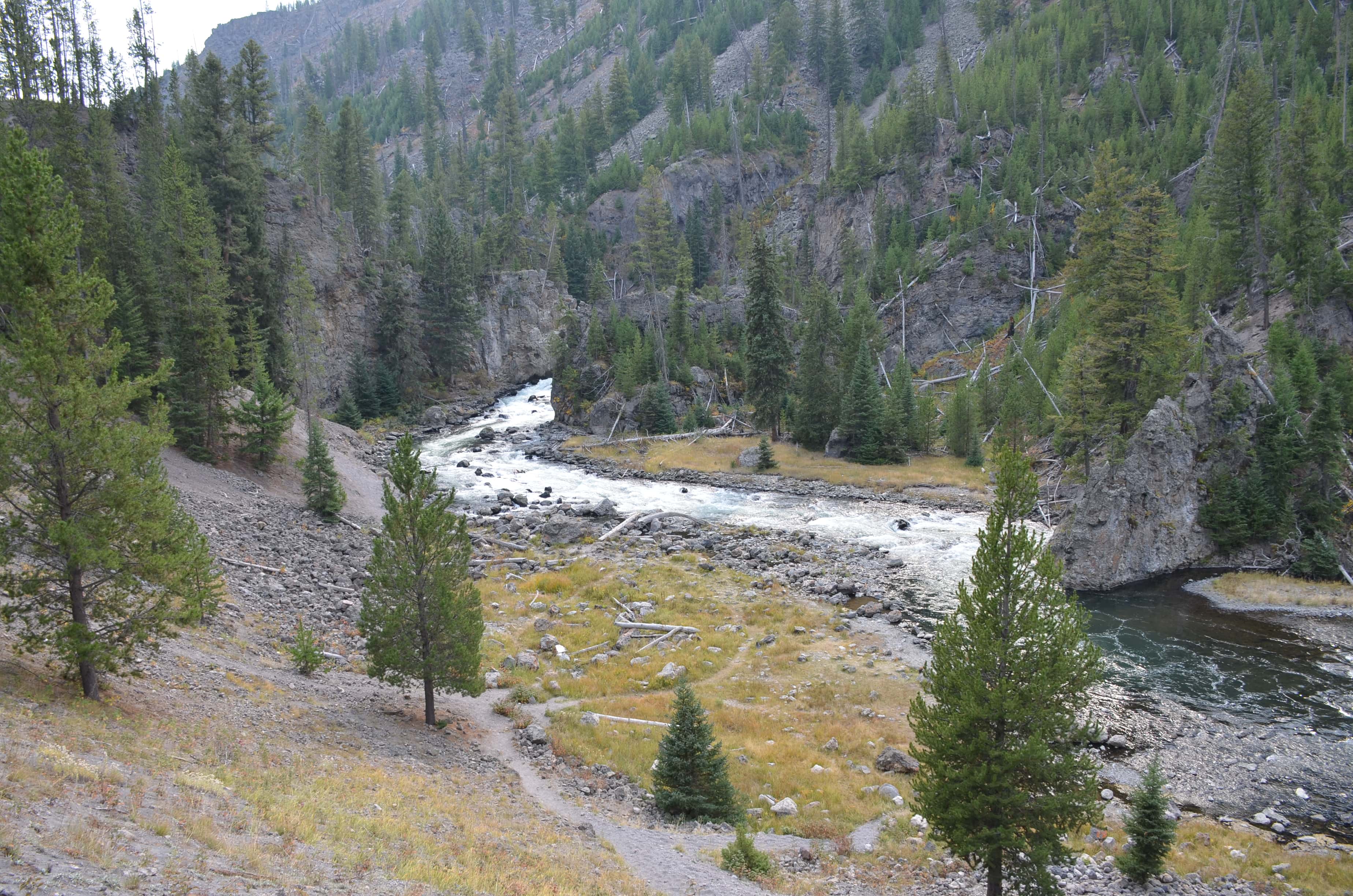 Firehole River at the beginning of the drive at Firehole Canyon Drive in Yellowstone National Park, Wyoming