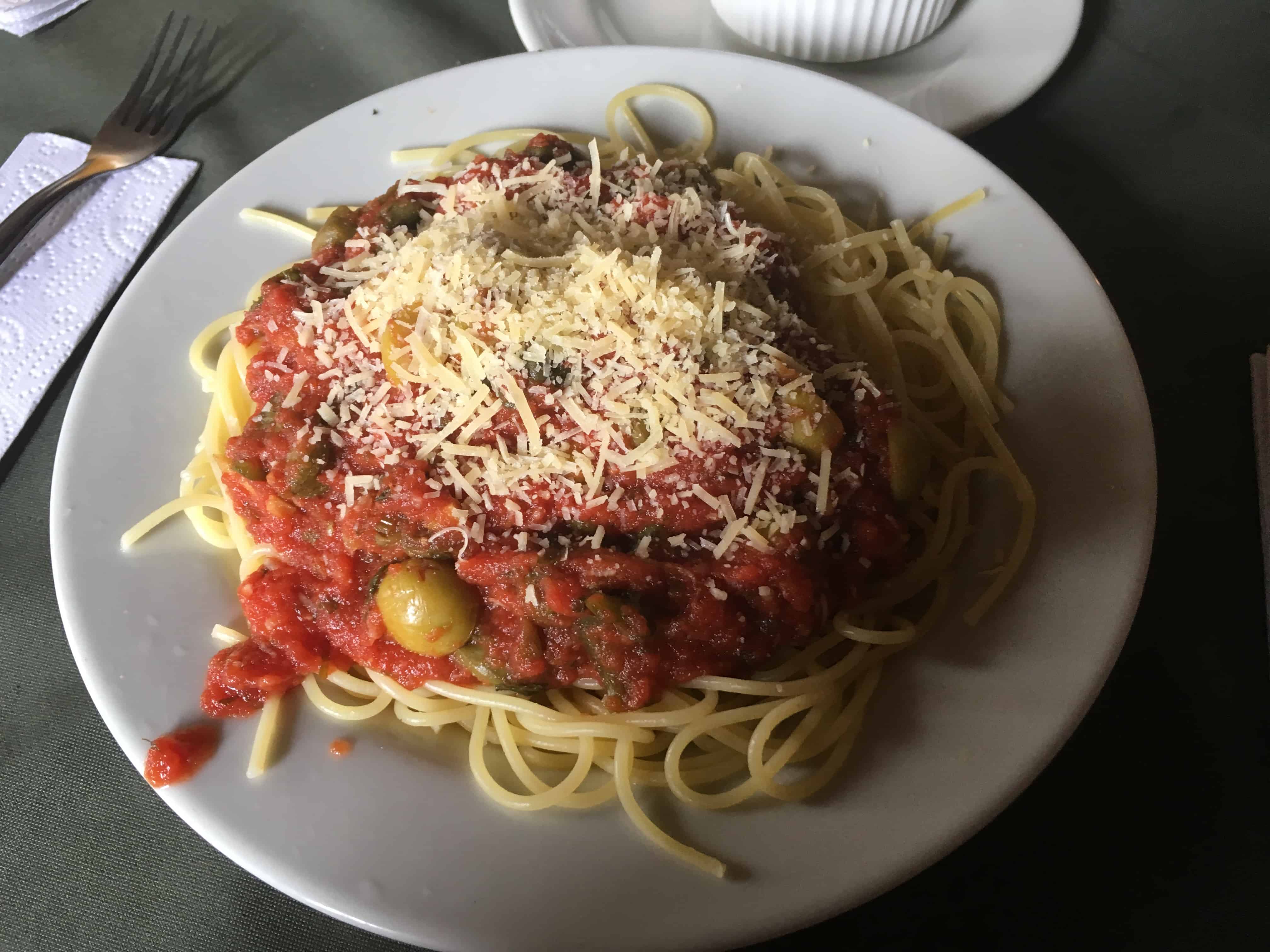 Spaghetti a la puttanesca at Restaurante Italiano in Popayán, Cauca, Colombia