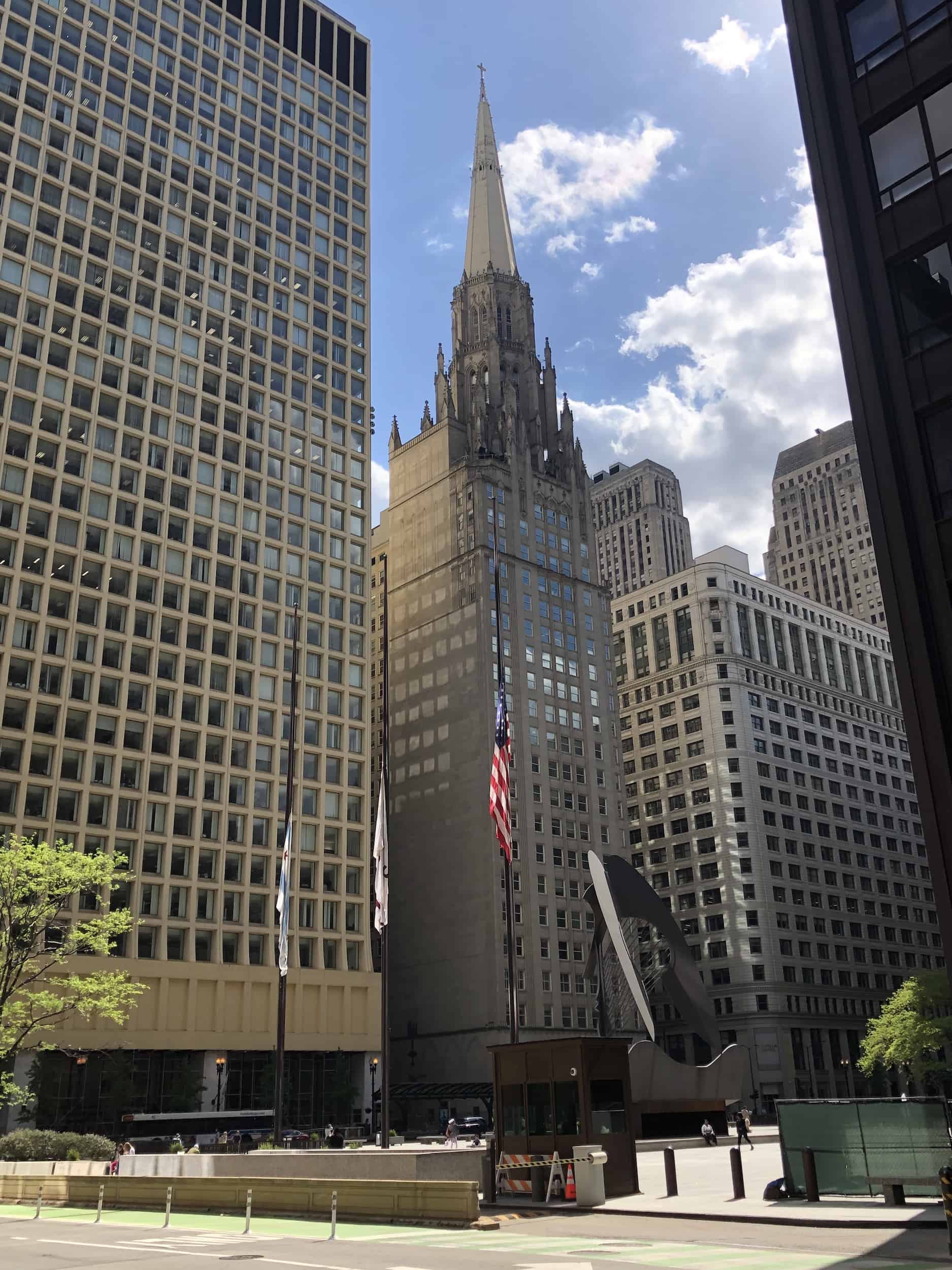 Chicago Temple overlooking Daley Plaza