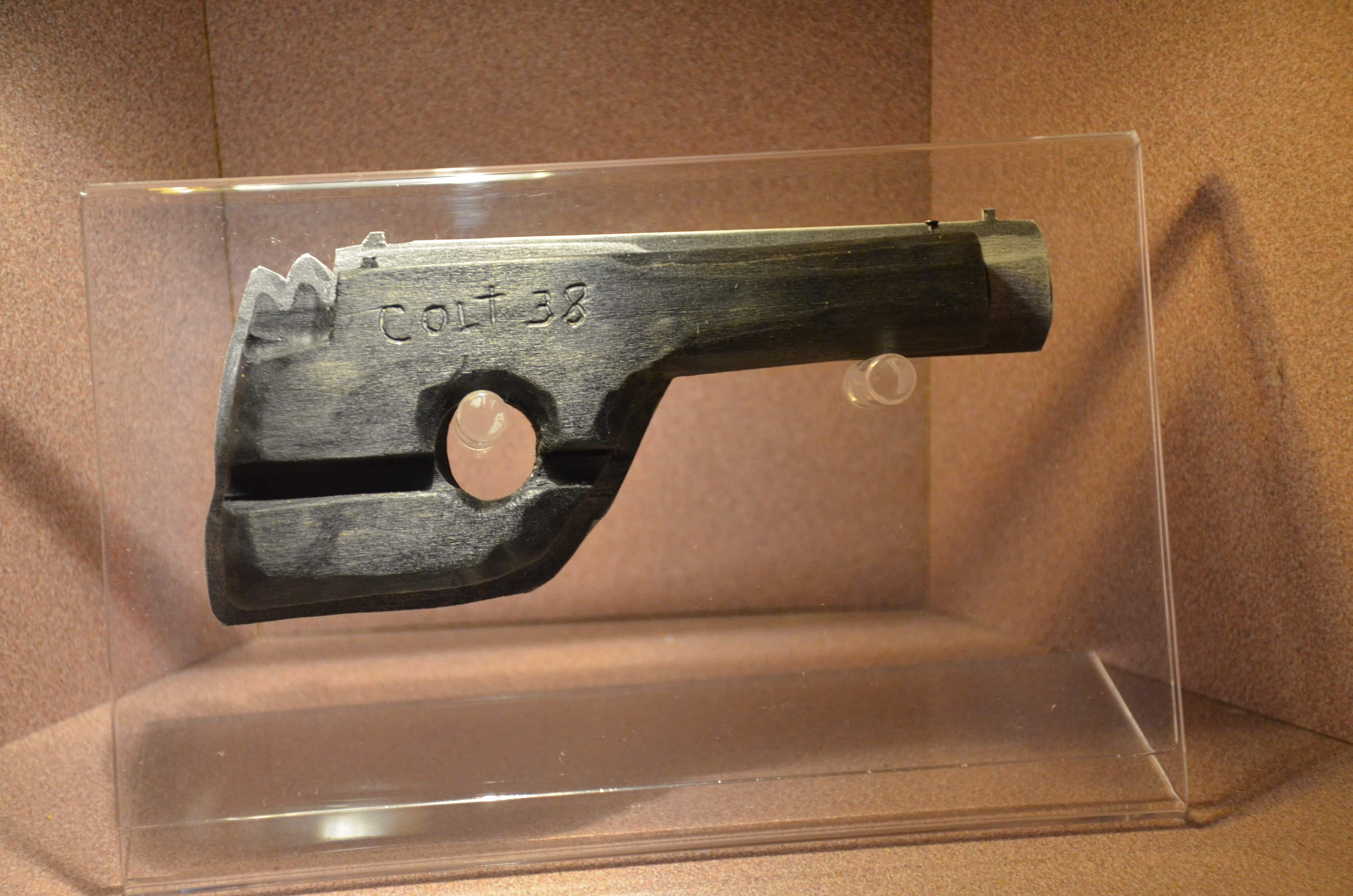 The wooden gun at the John Dillinger Museum in Crown Point, Indiana