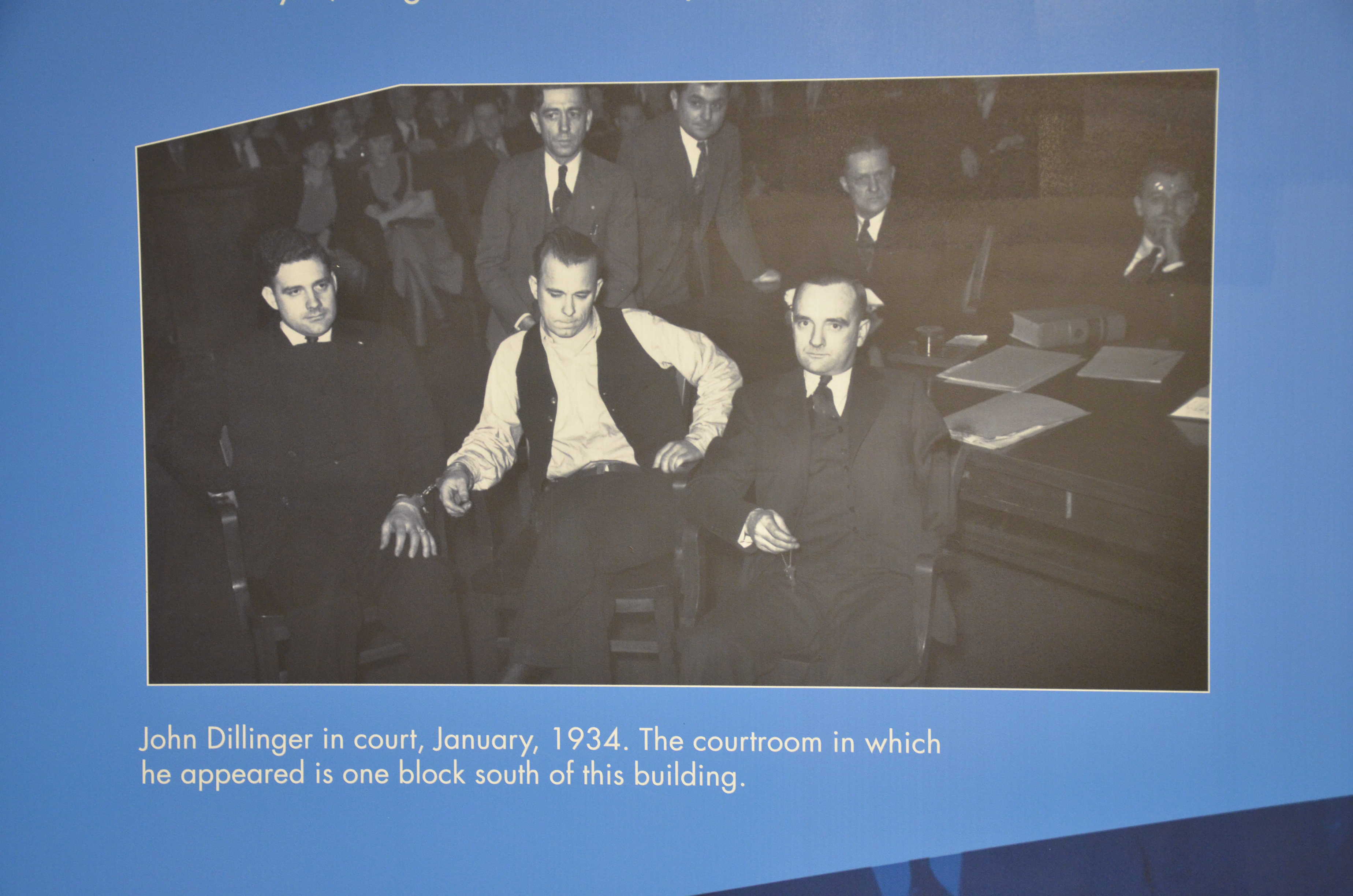 Dillinger at his court appearance at the John Dillinger Museum in Crown Point, Indiana