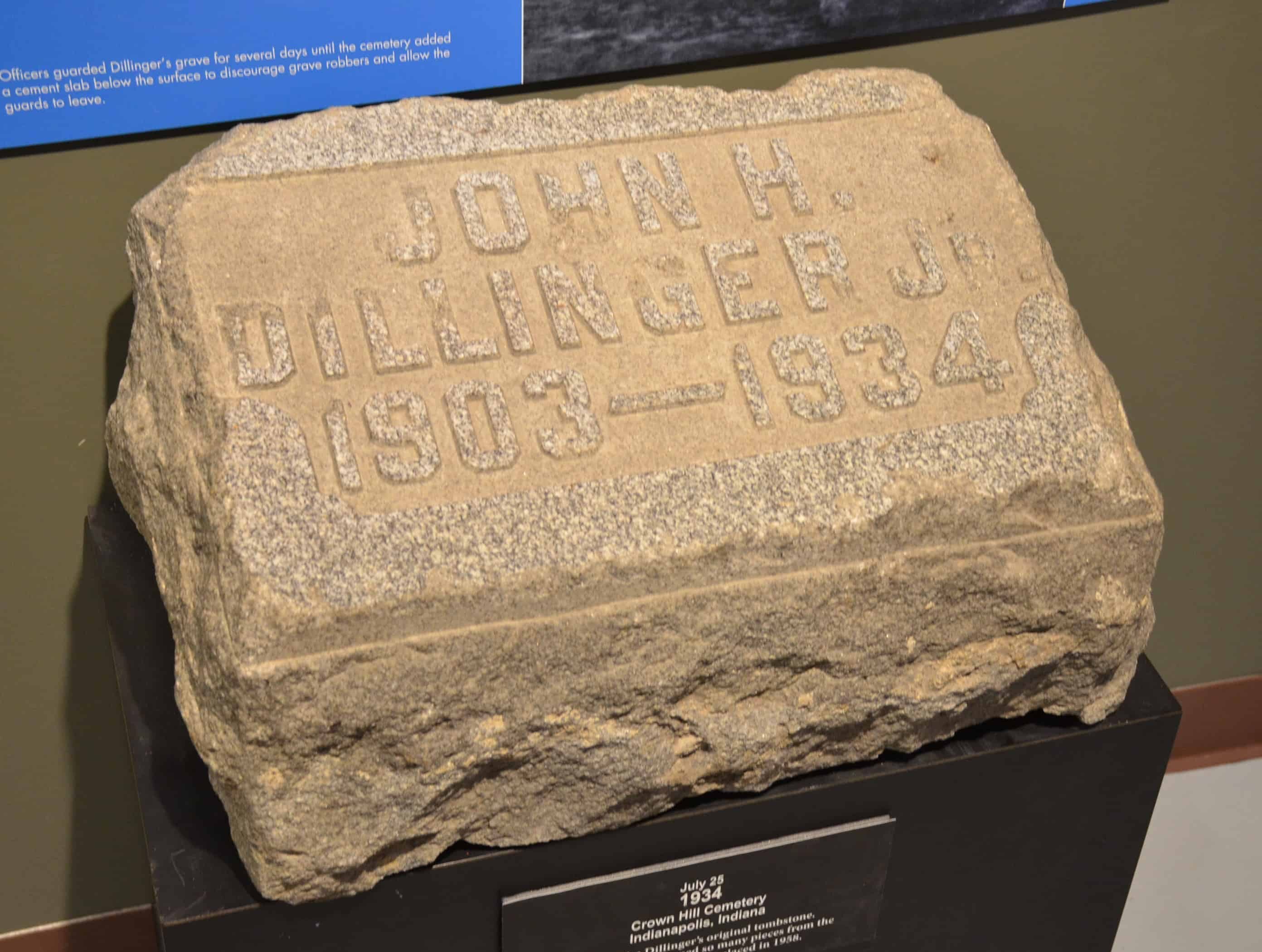 Dillinger's original tombstone at the John Dillinger Museum in Crown Point, Indiana