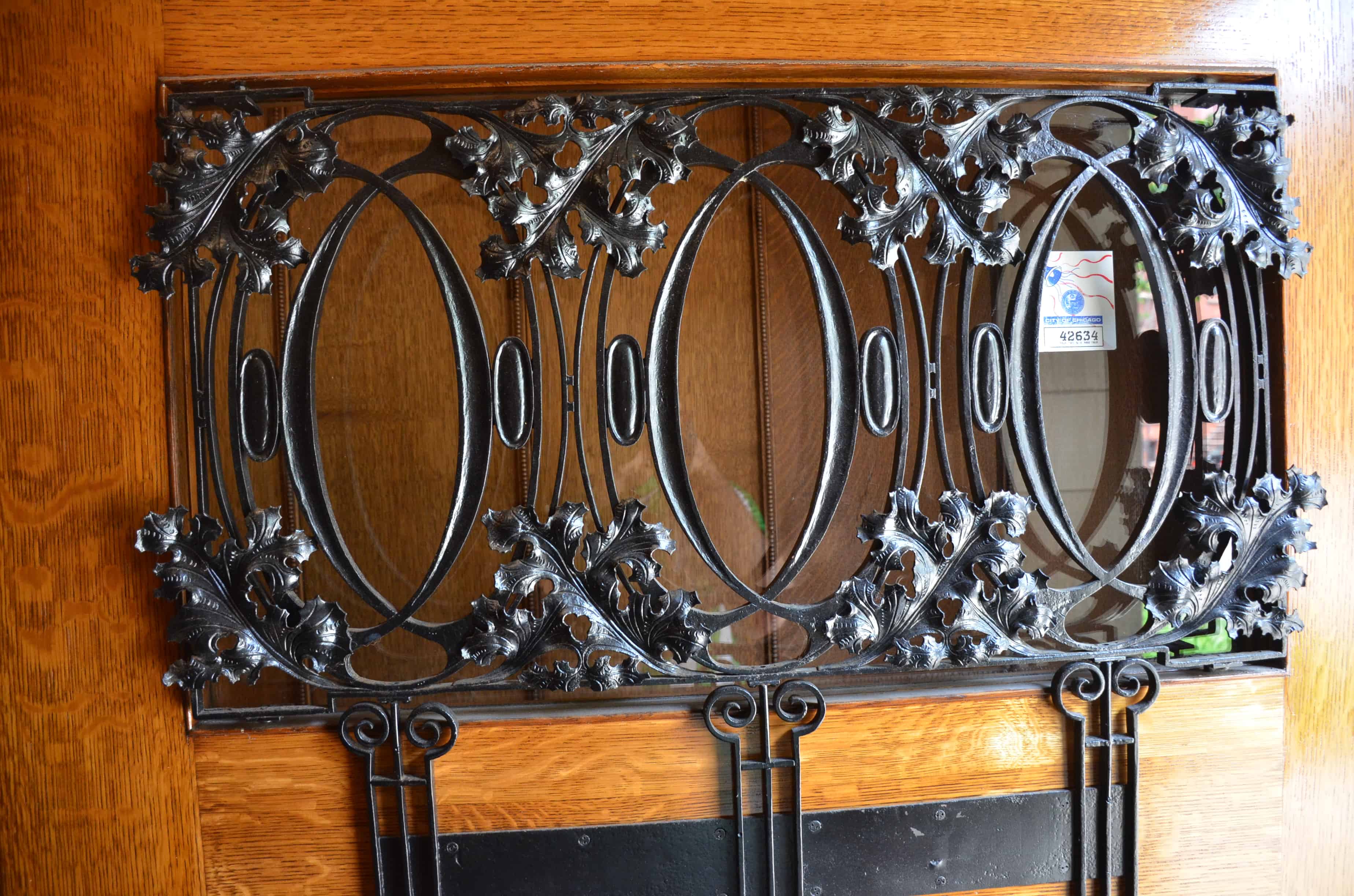 Ornamental iron on the front door of the Charnley-Persky House in Chicago, Illinois