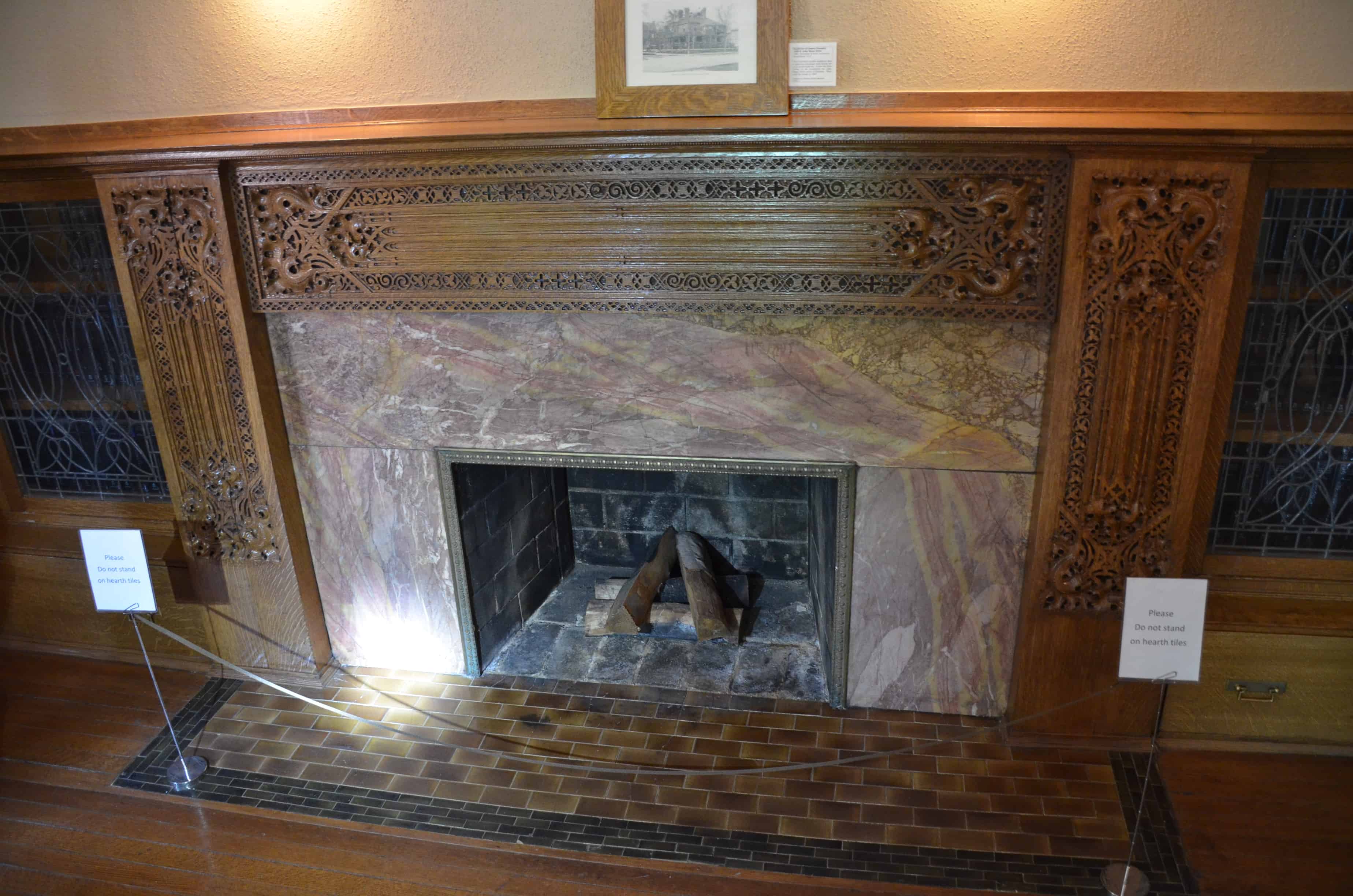 Living room fireplace of the Charnley-Persky House in Chicago, Illinois