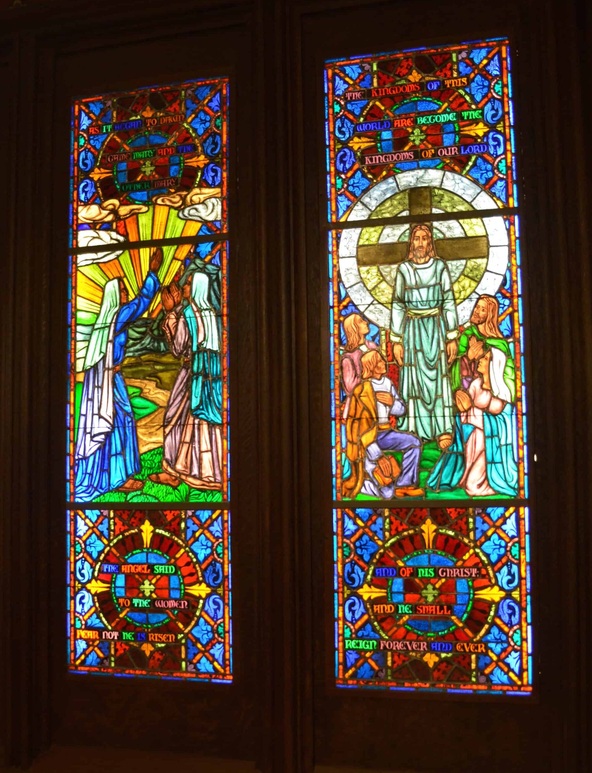 Stained glass windows at the First United Methodist Church at the Chicago Temple in Chicago, Illinois