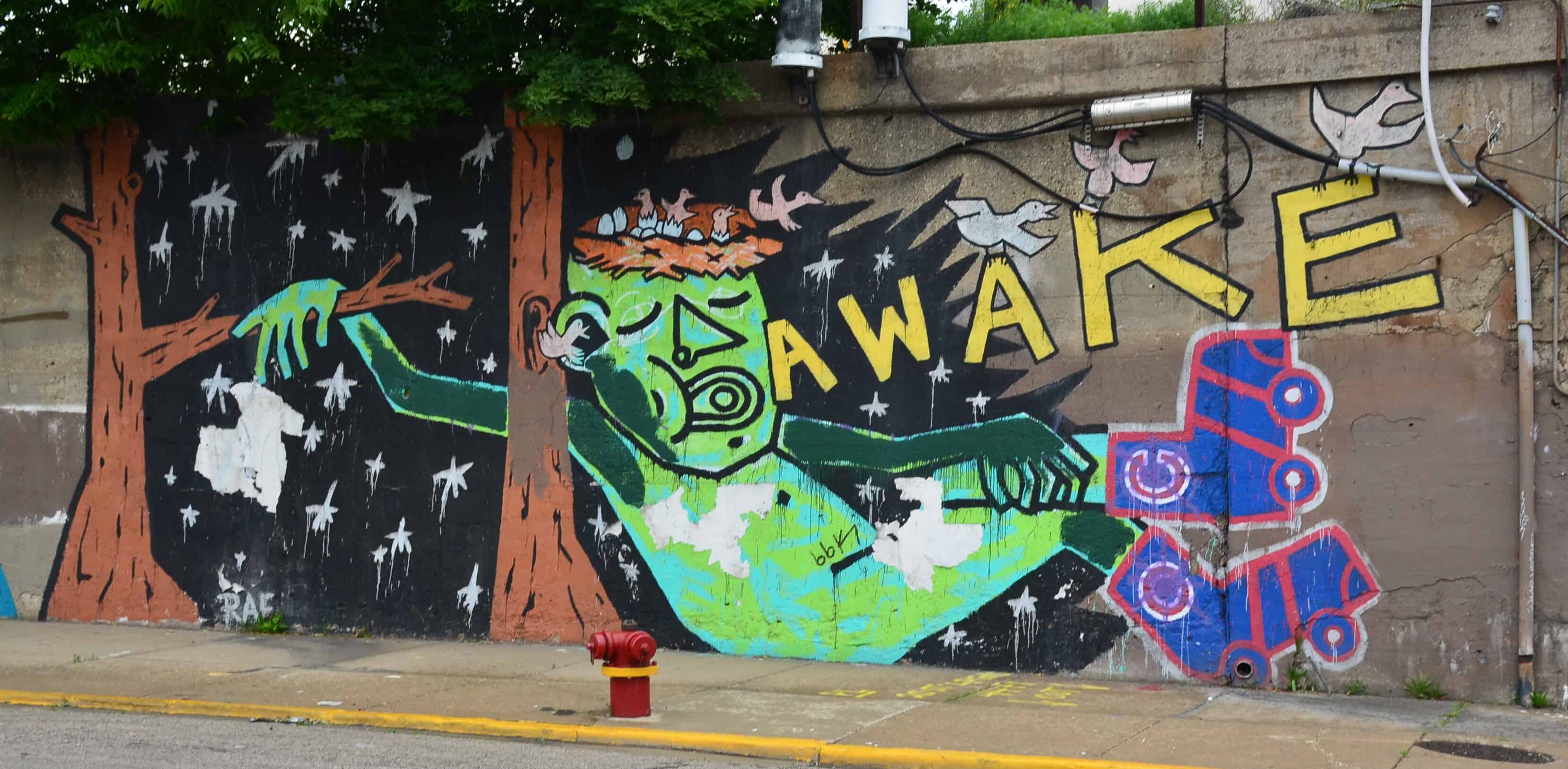 Awake mural between Ashland and Paulina in Pilsen, Chicago, Illinois