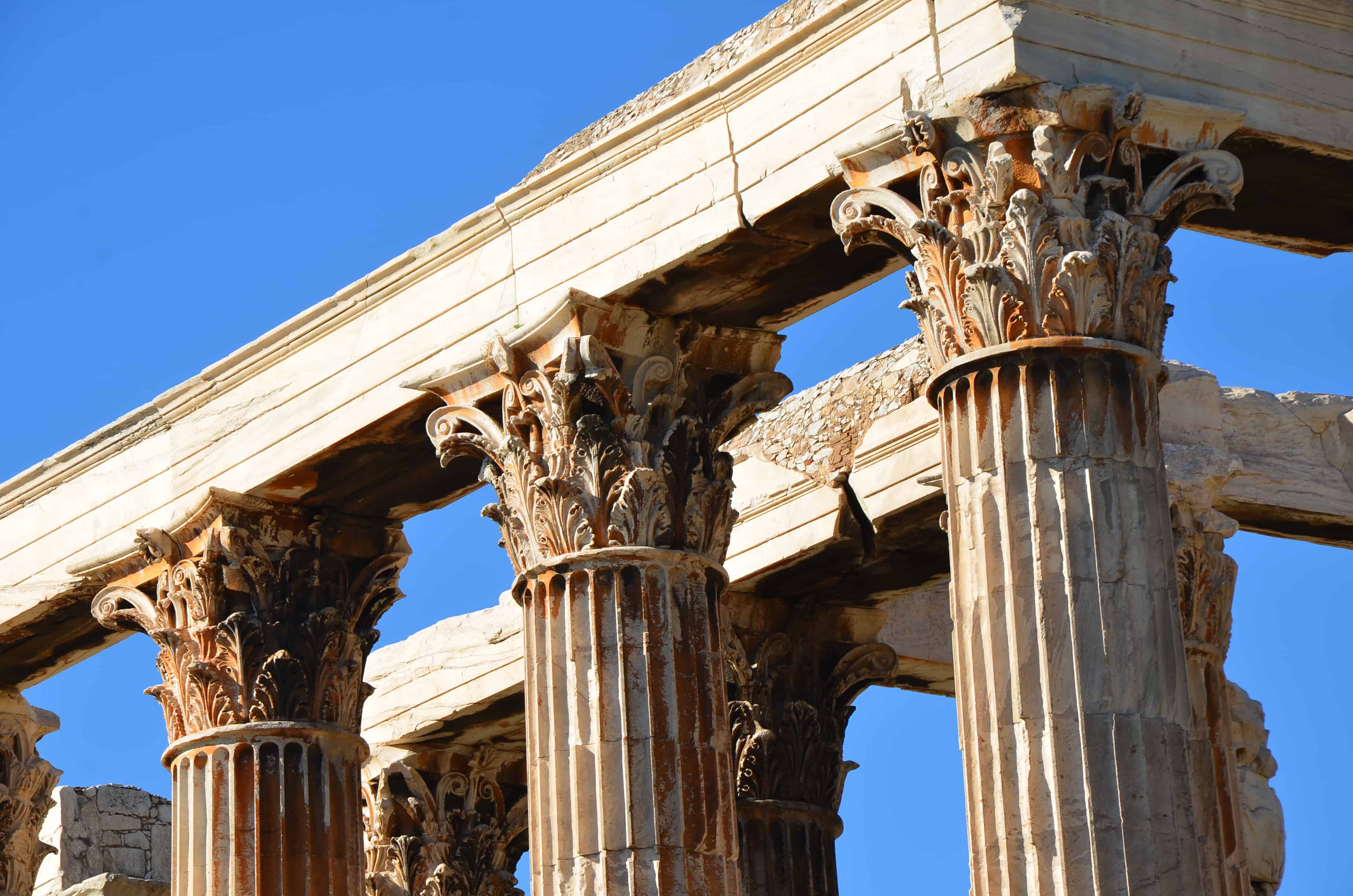 Corinthian column capitals on the Temple of Olympian Zeus in Athens, Greece