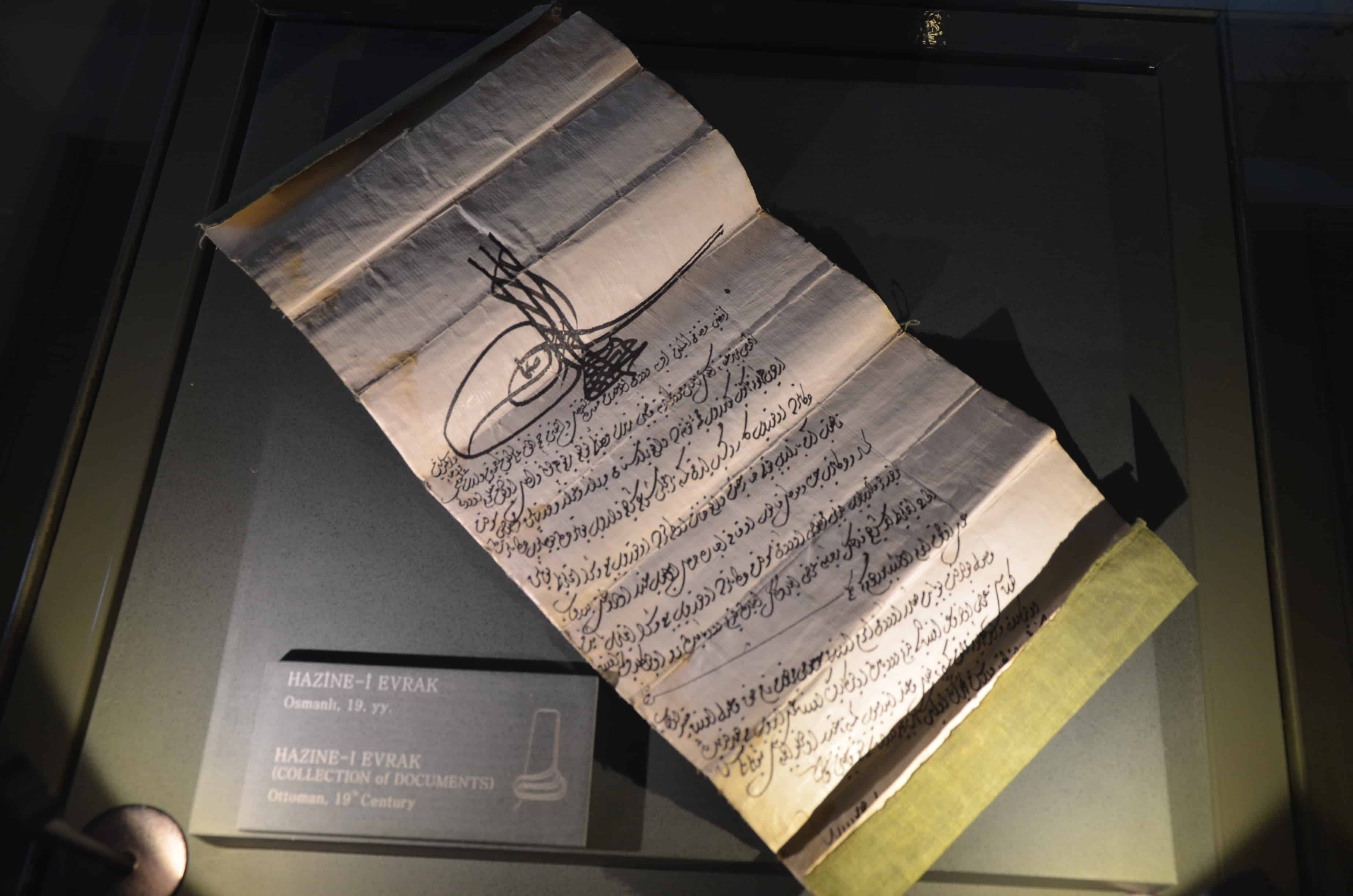 19th century Ottoman document at the Mevlana Museum in Konya, Turkey