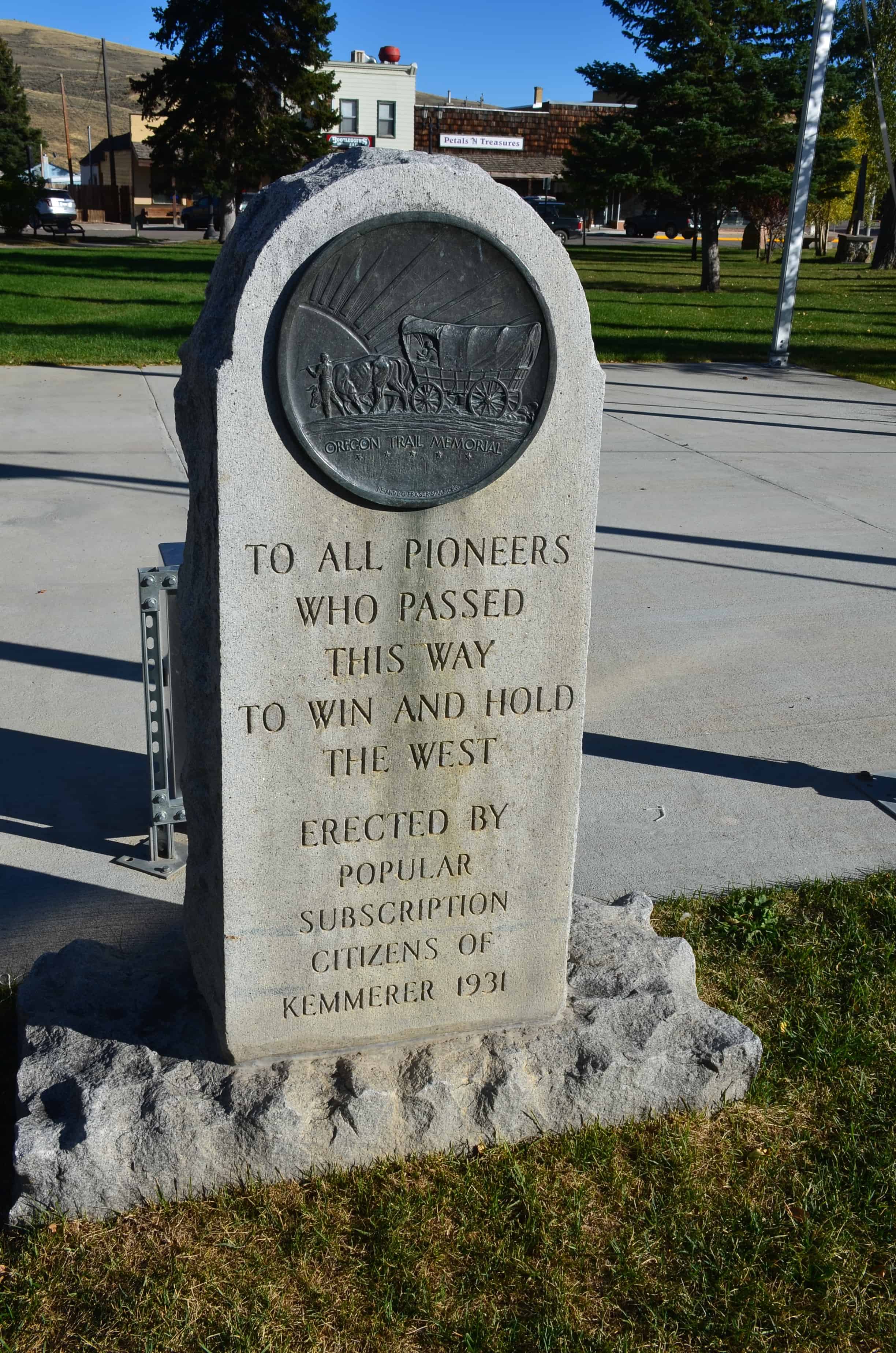 Monument dedicated to pioneers in Kemmerer, Wyoming
