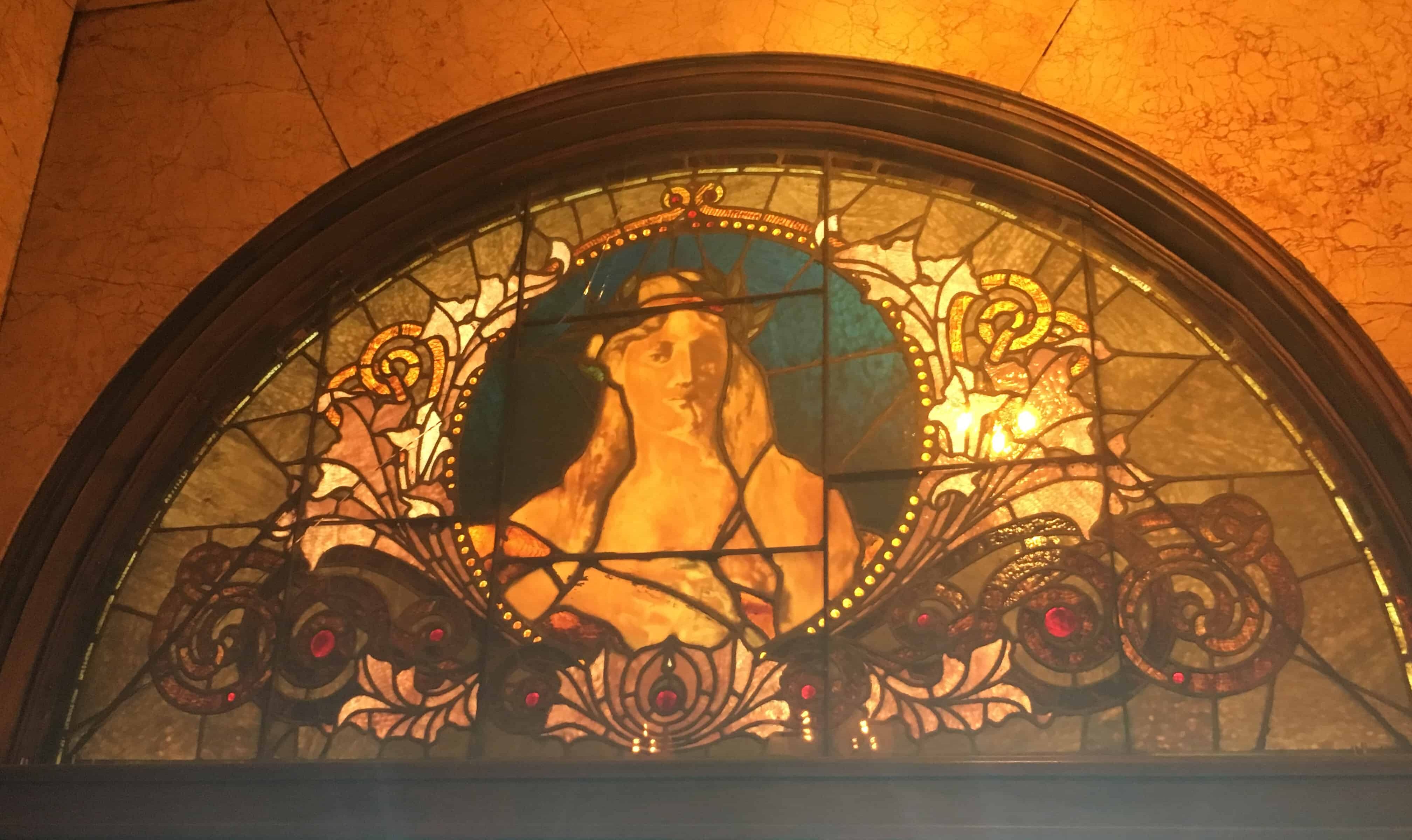 Stained glass in the Auditorium Theatre in Chicago, Illinois