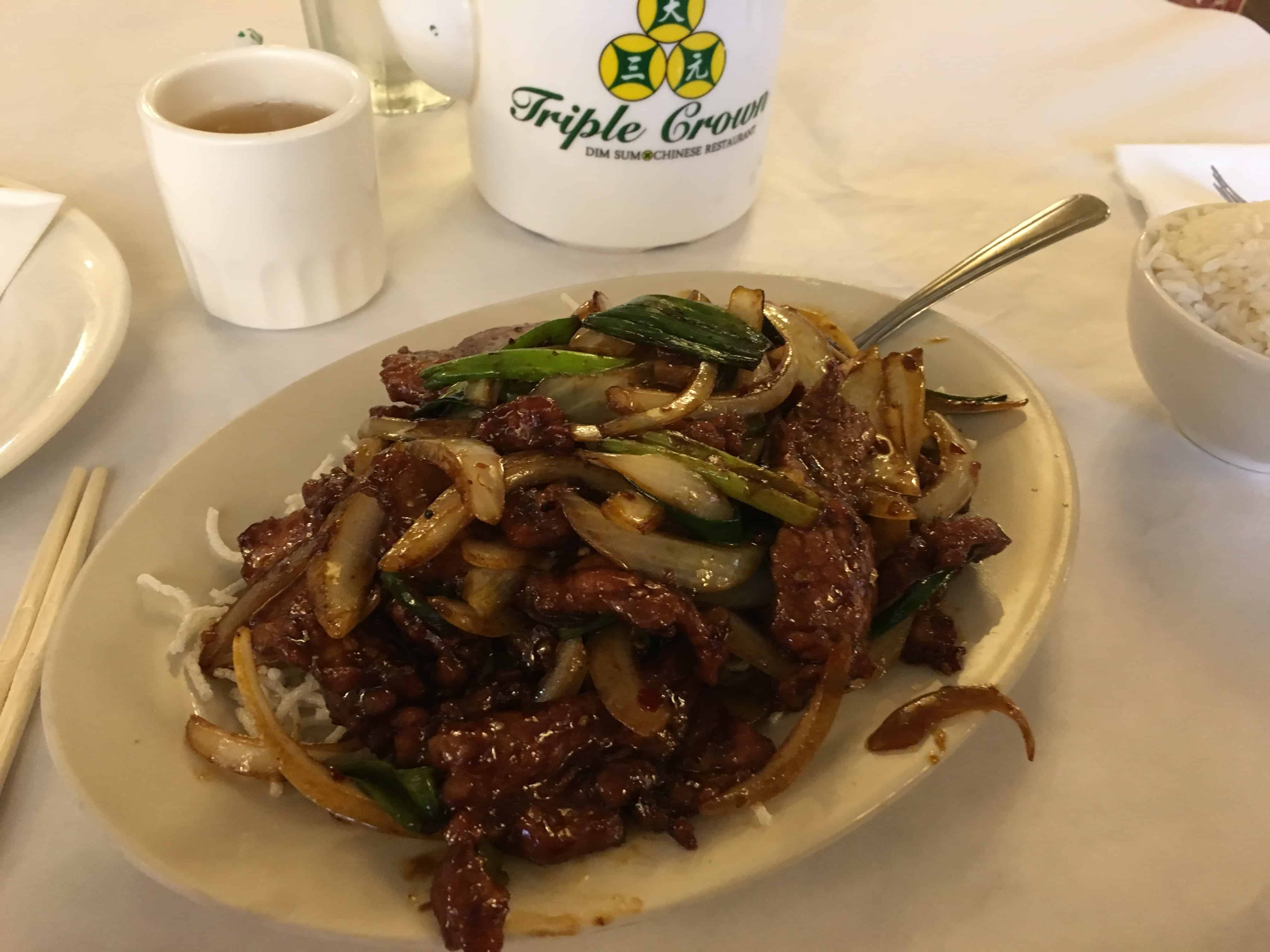 Mongolian beef at Triple Crown Restaurant