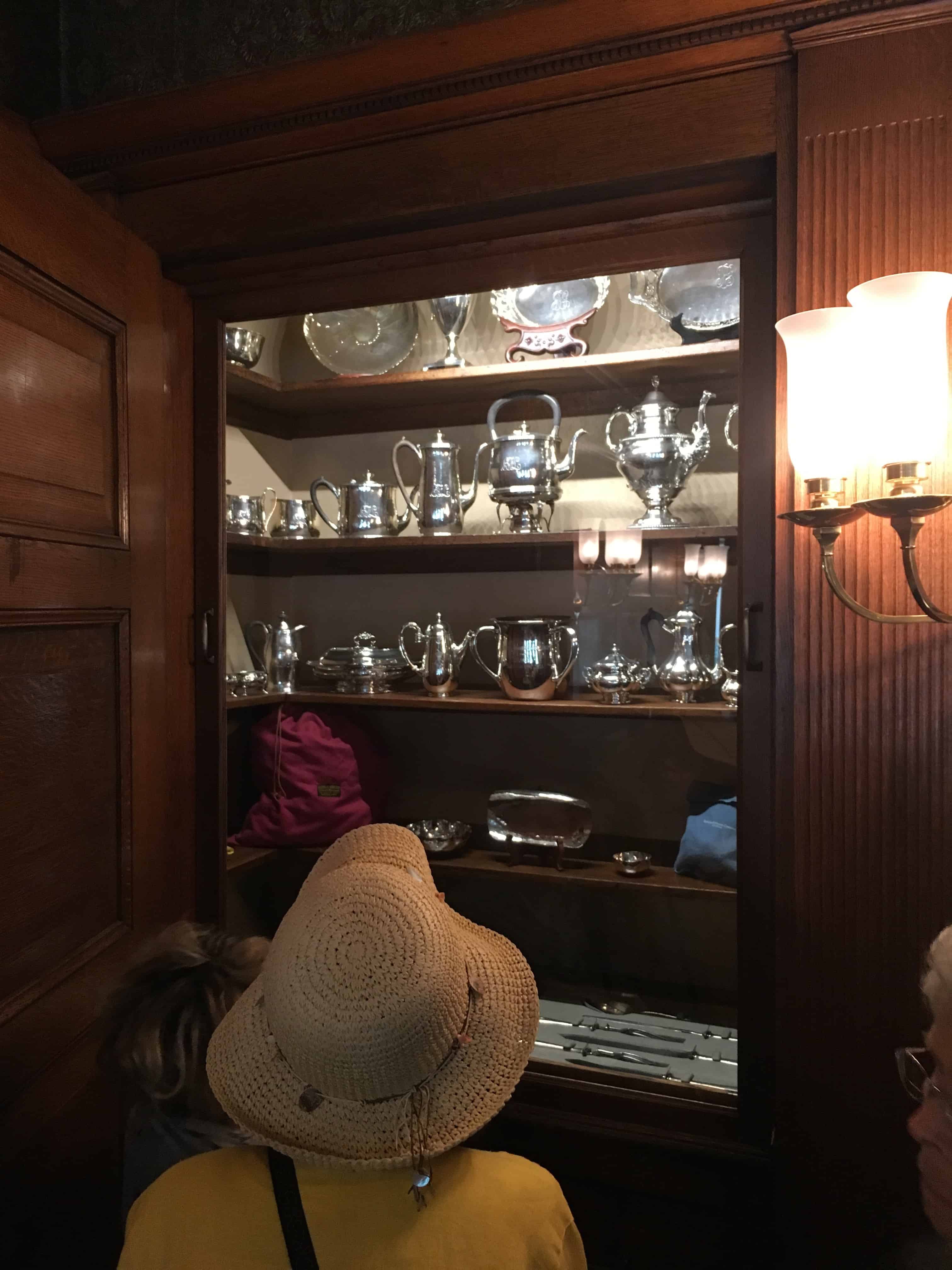 Dining room cabinet with silver at the John J. Glessner House in Chicago, Illinois