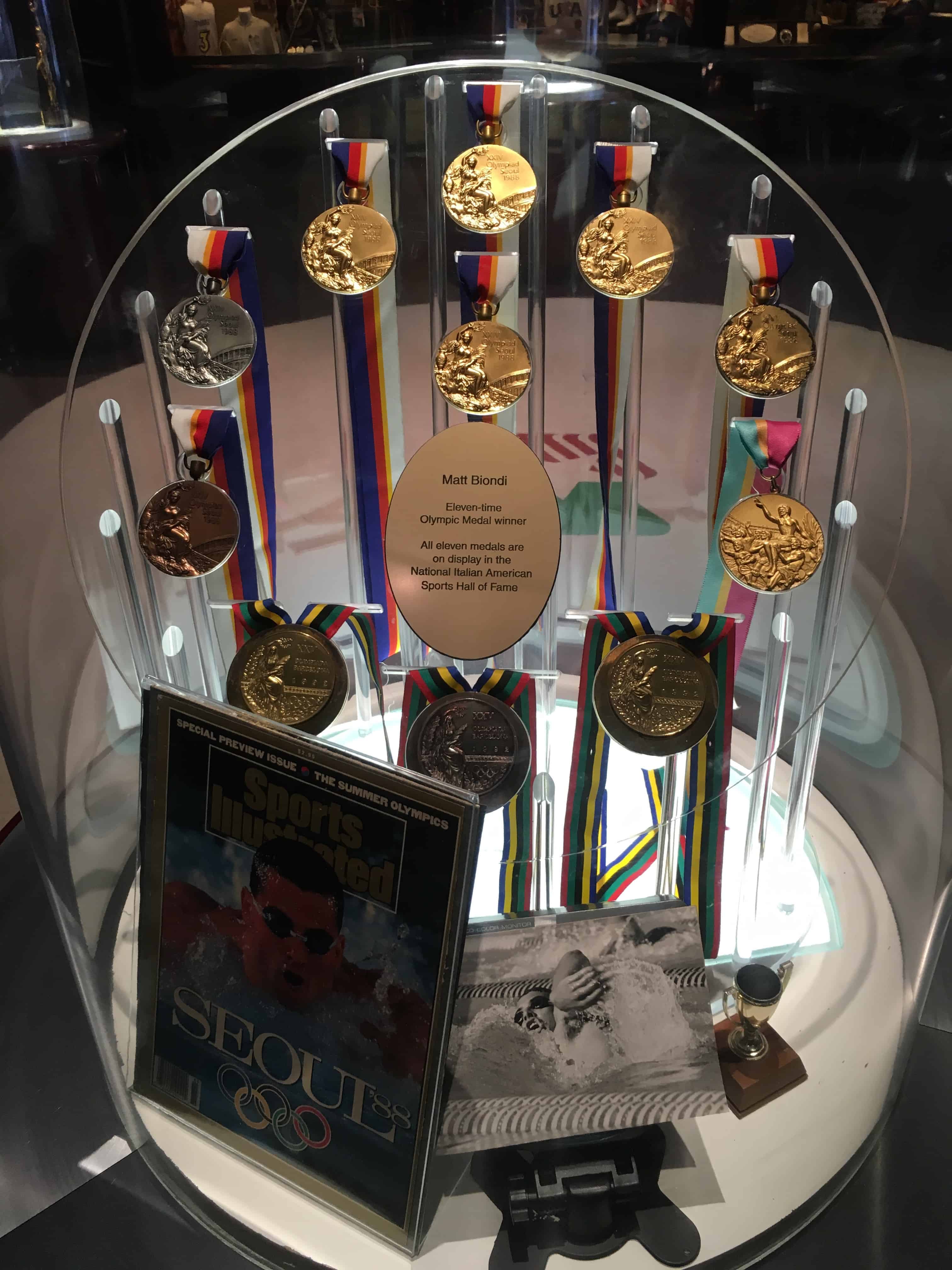 Matt Biondi's Olympic medals at the National Italian American Sports Hall of Fame in Chicago, Illinois