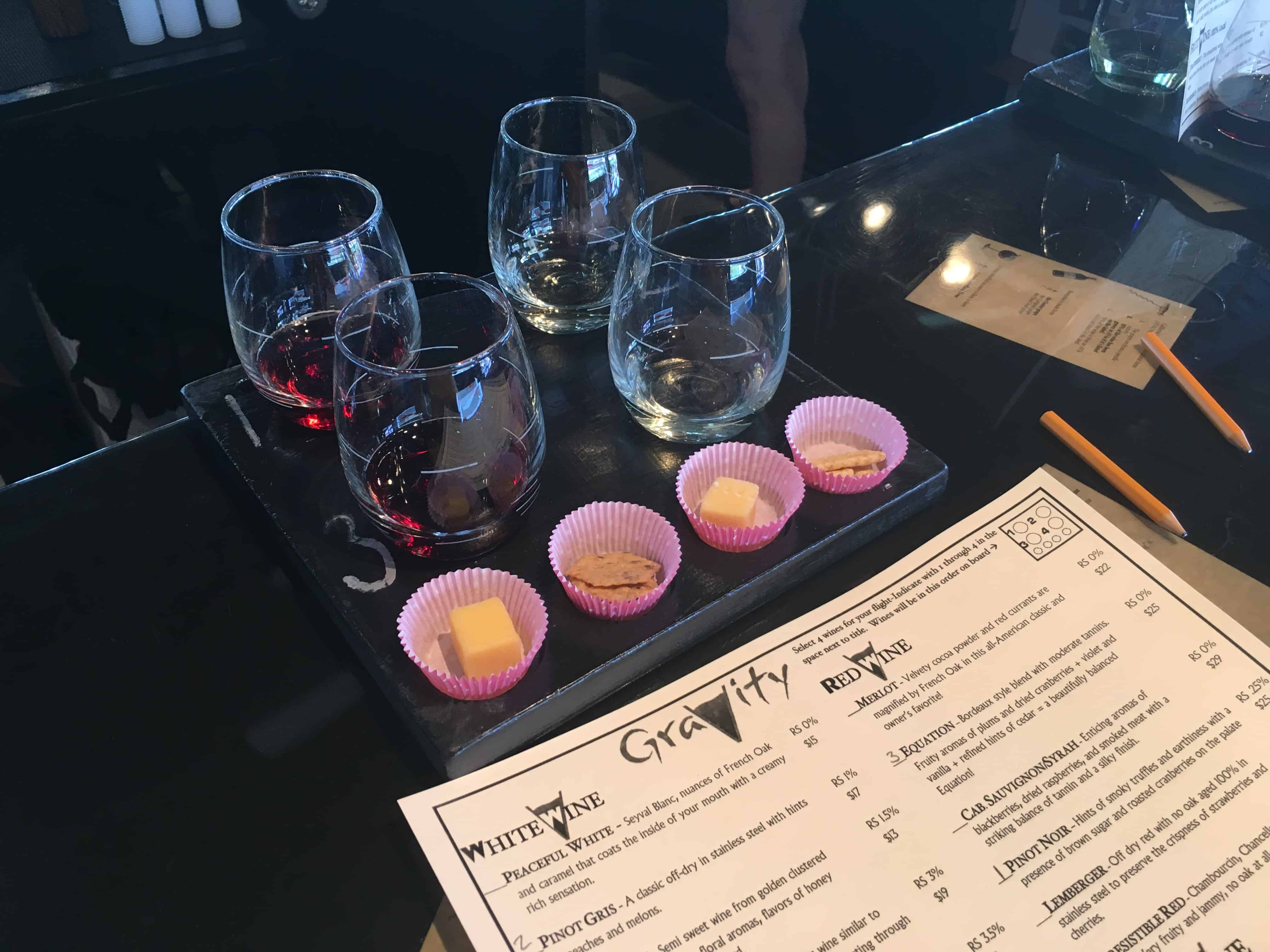 Tasting tray at Gravity on the Lake Michigan Shore Wine Trail