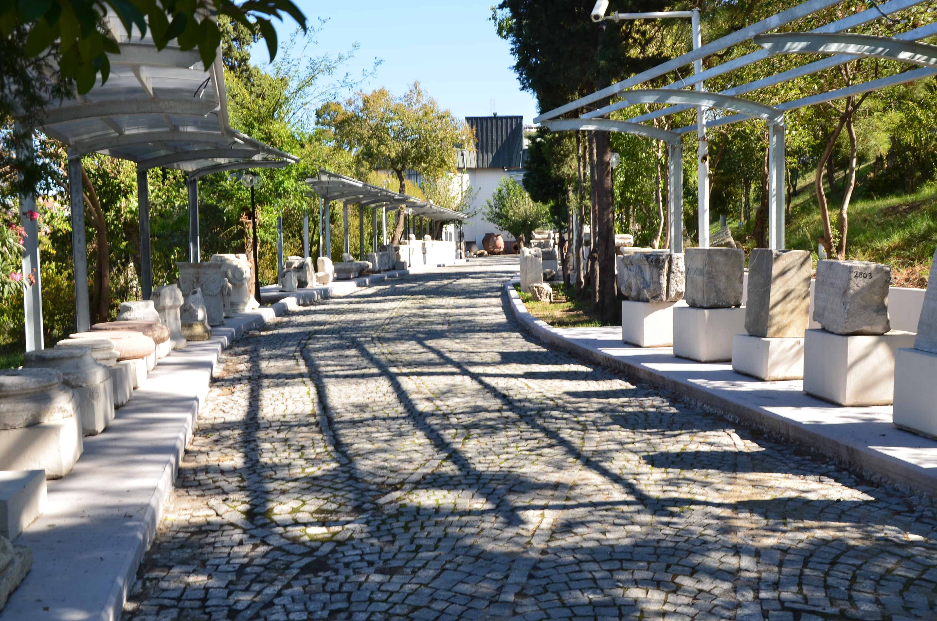 Path lined with pedestals at the Izmir Archaeology Museum in Izmir, Turkey