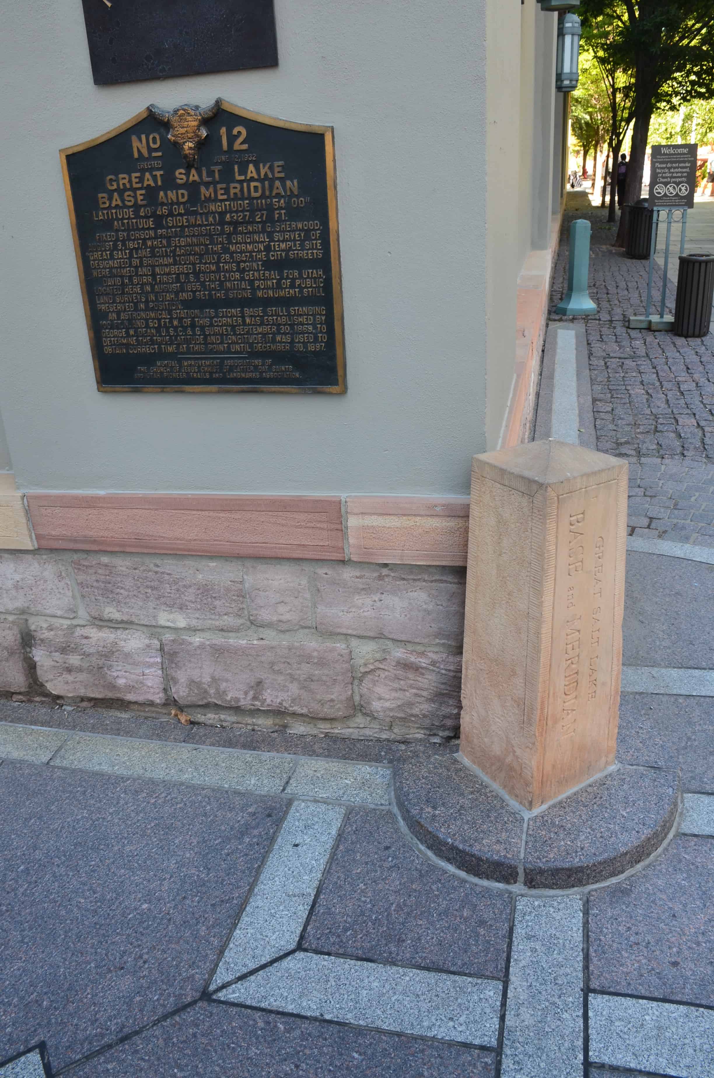 Base and Meridian marker at Temple Square in Salt Lake City, Utah