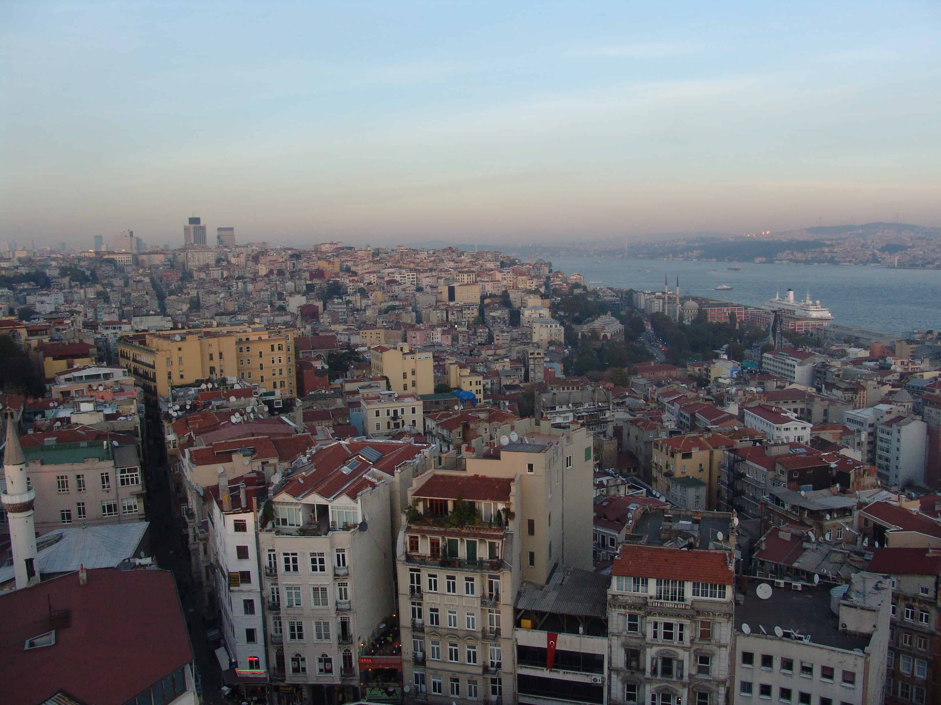Looking north towards Taksim and the Bosporus from the top of the Galata Tower in Beyoğlu, Istanbul, Turkey