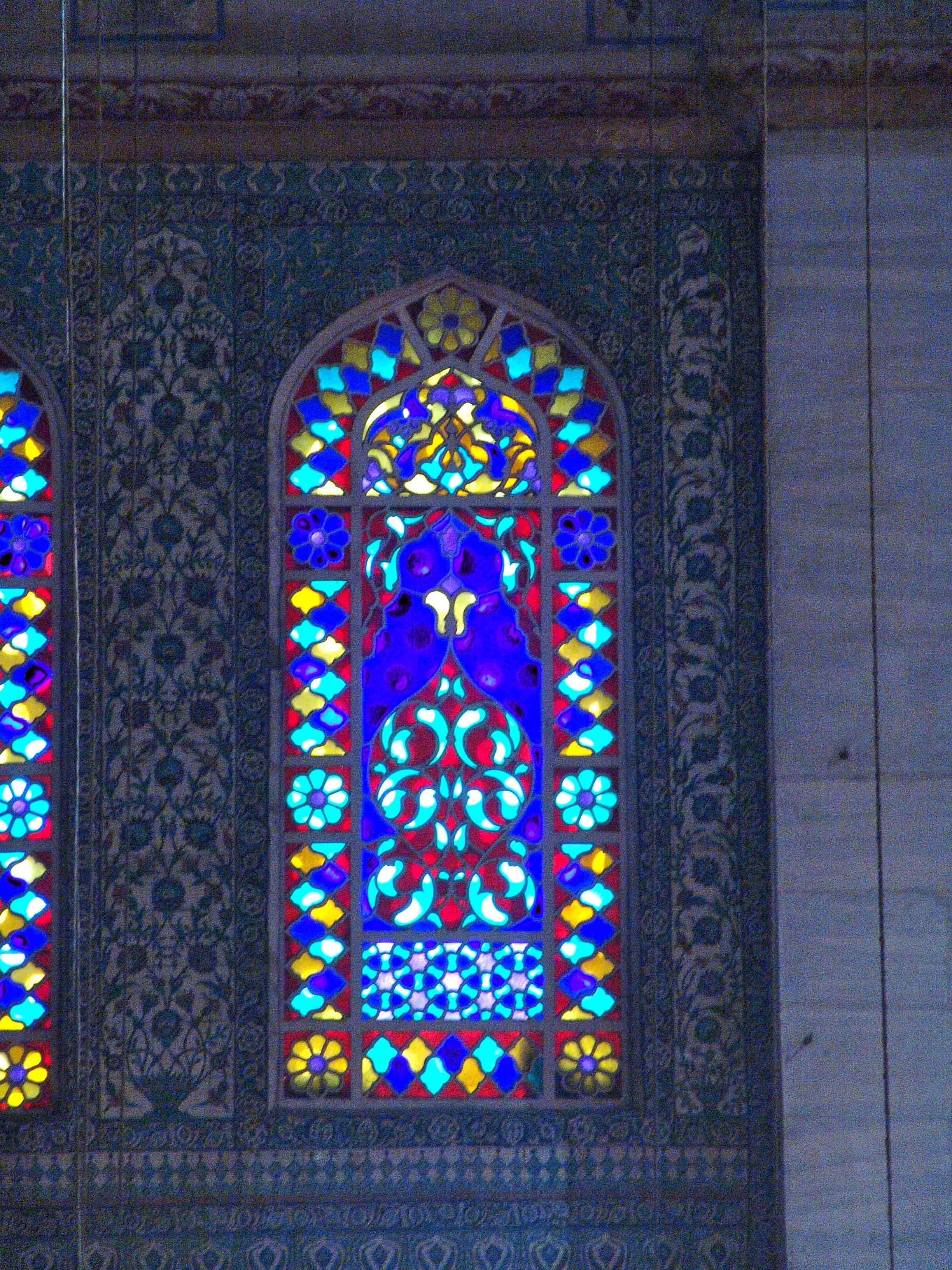 Stained glass window of the Sultan Ahmet Camii (Blue Mosque) in Fatih, Istanbul, Turkey