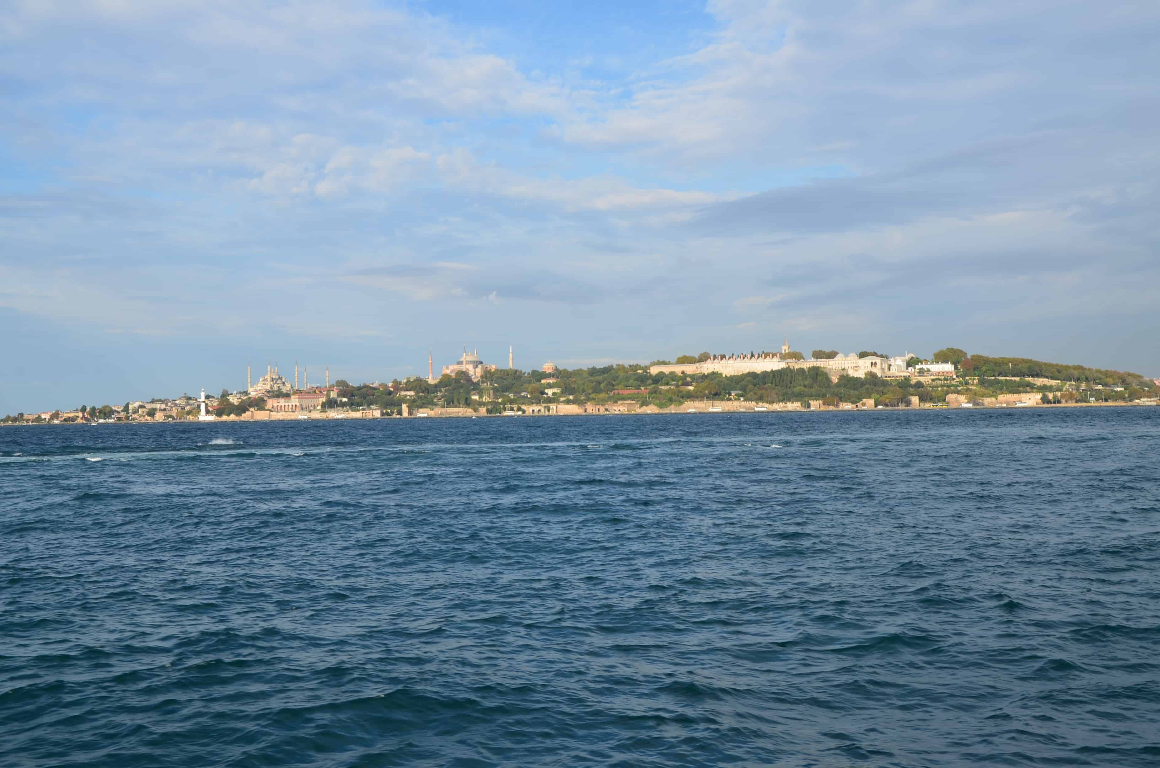 Istanbul's old city on a ferry ride in Istanbul, Turkey