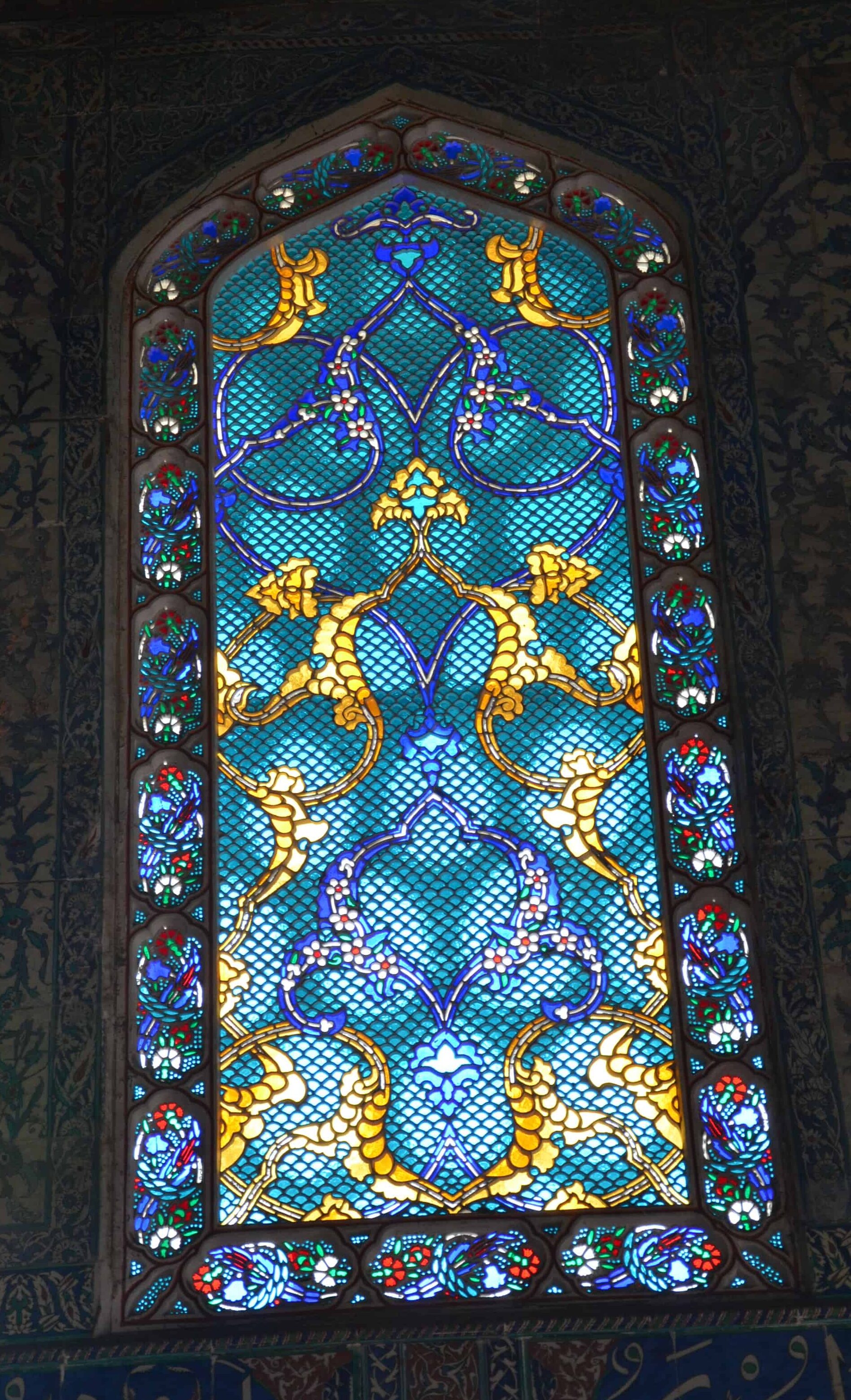 Stained glass window in the Twin Kiosk in the Imperial Harem at Topkapi Palace in Istanbul, Turkey