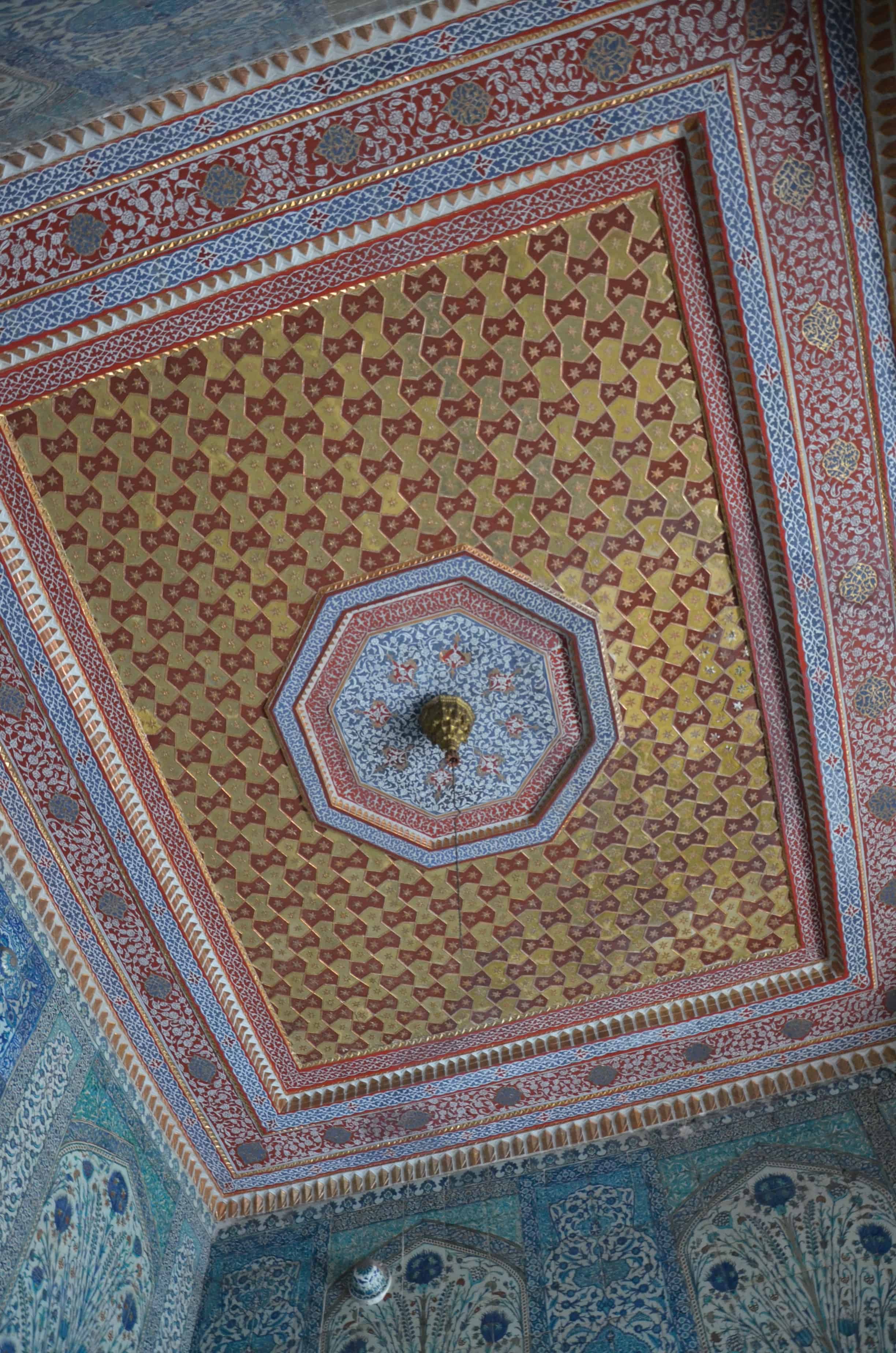 Flat wooden ceiling in the Twin Kiosk in the Imperial Harem at Topkapi Palace in Istanbul, Turkey