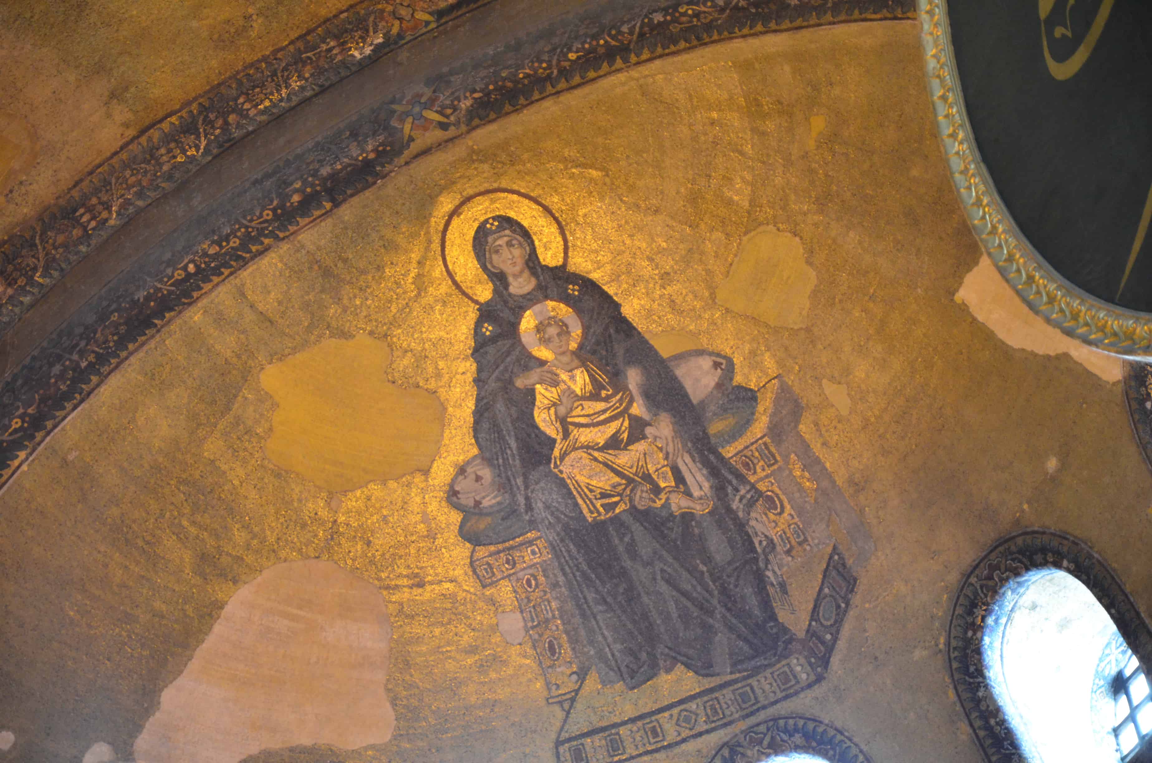 Mosaic of the Virgin and Child in the apse at Hagia Sophia in Istanbul, Turkey