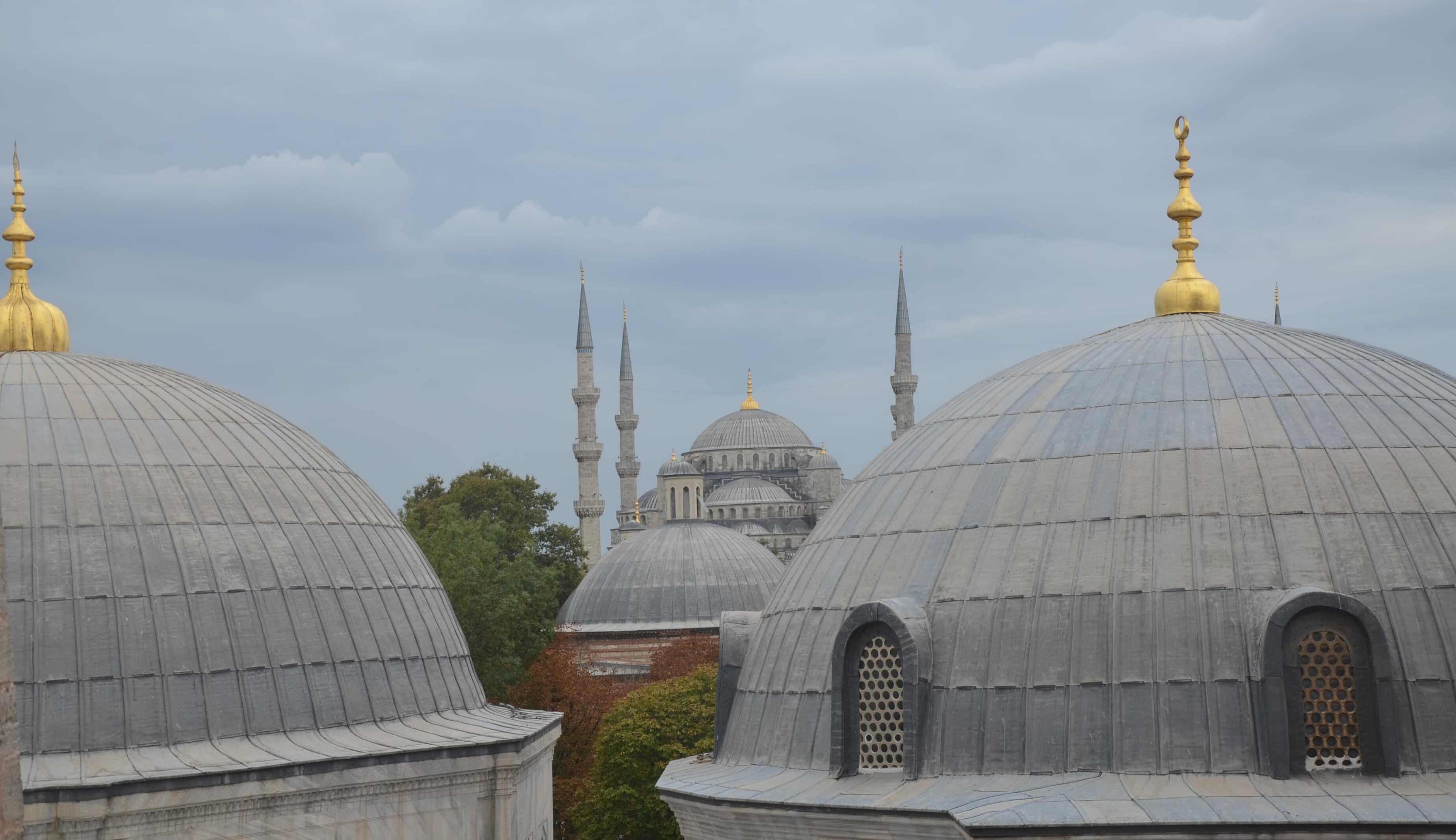 View of the Blue Mosque from Hagia Sophia in Istanbul, Turkey