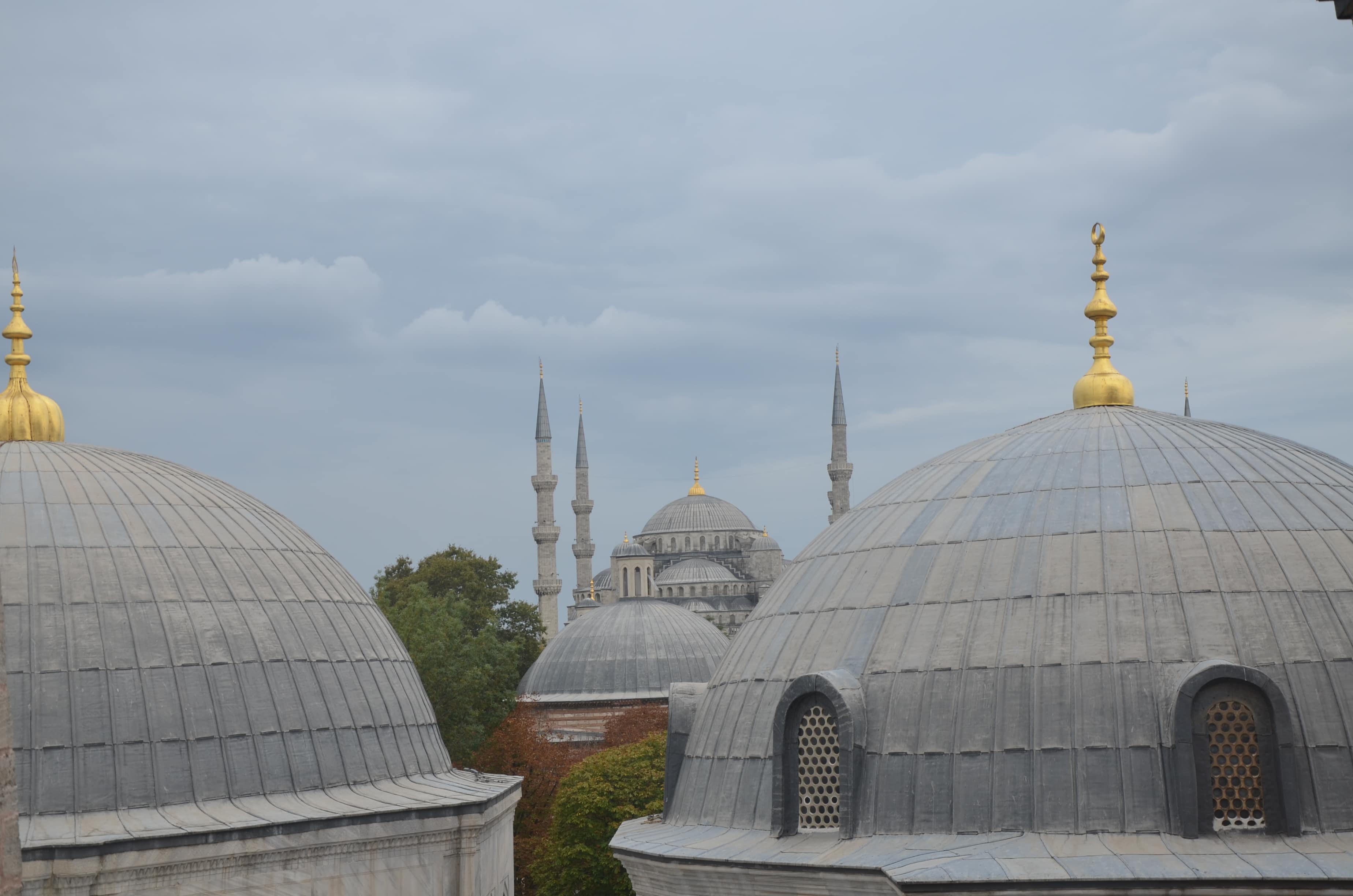 View of the Blue Mosque from Hagia Sophia in Istanbul, Turkey