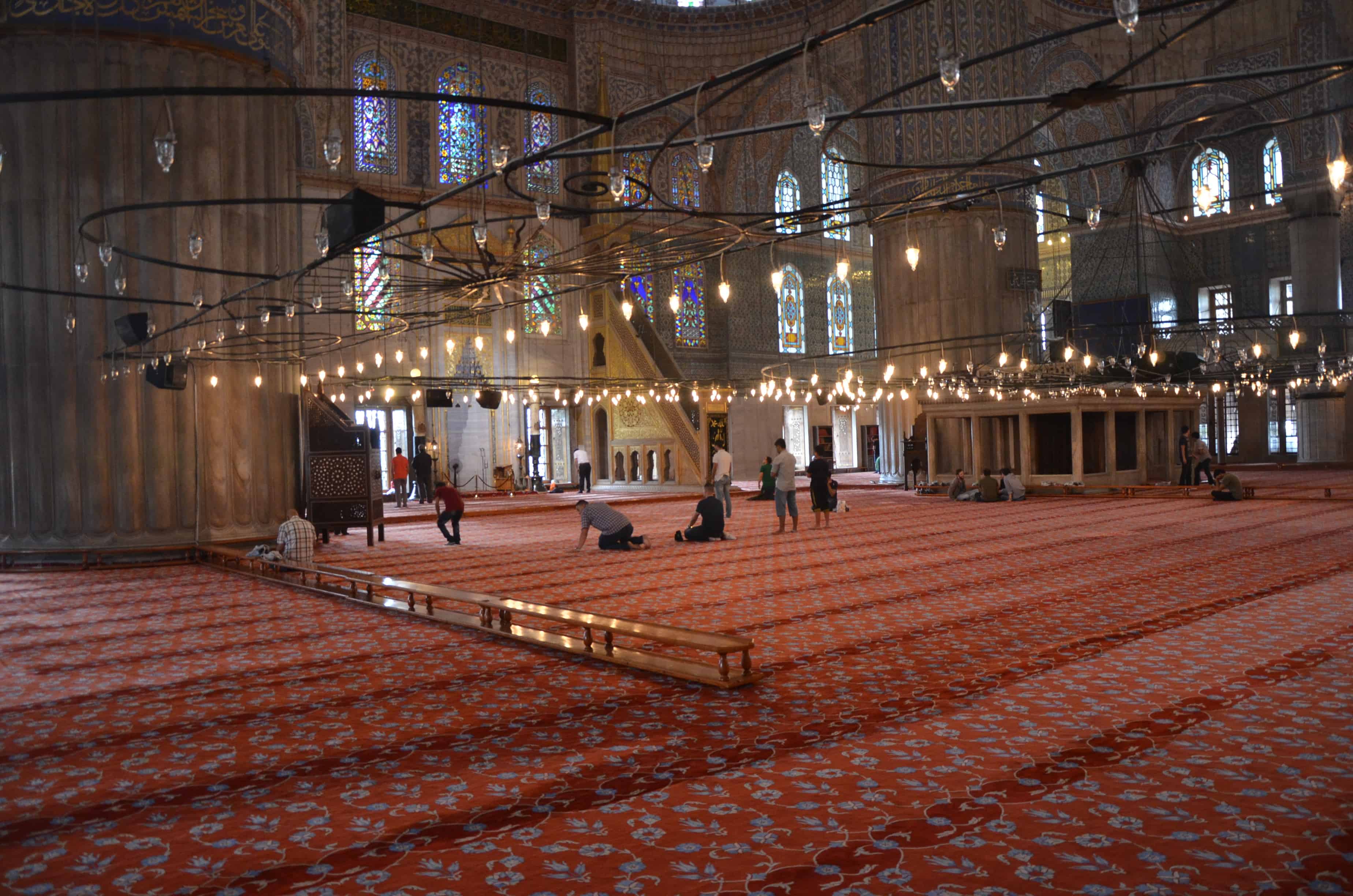 Prayer hall of the Blue Mosque in Fatih, Istanbul, Turkey