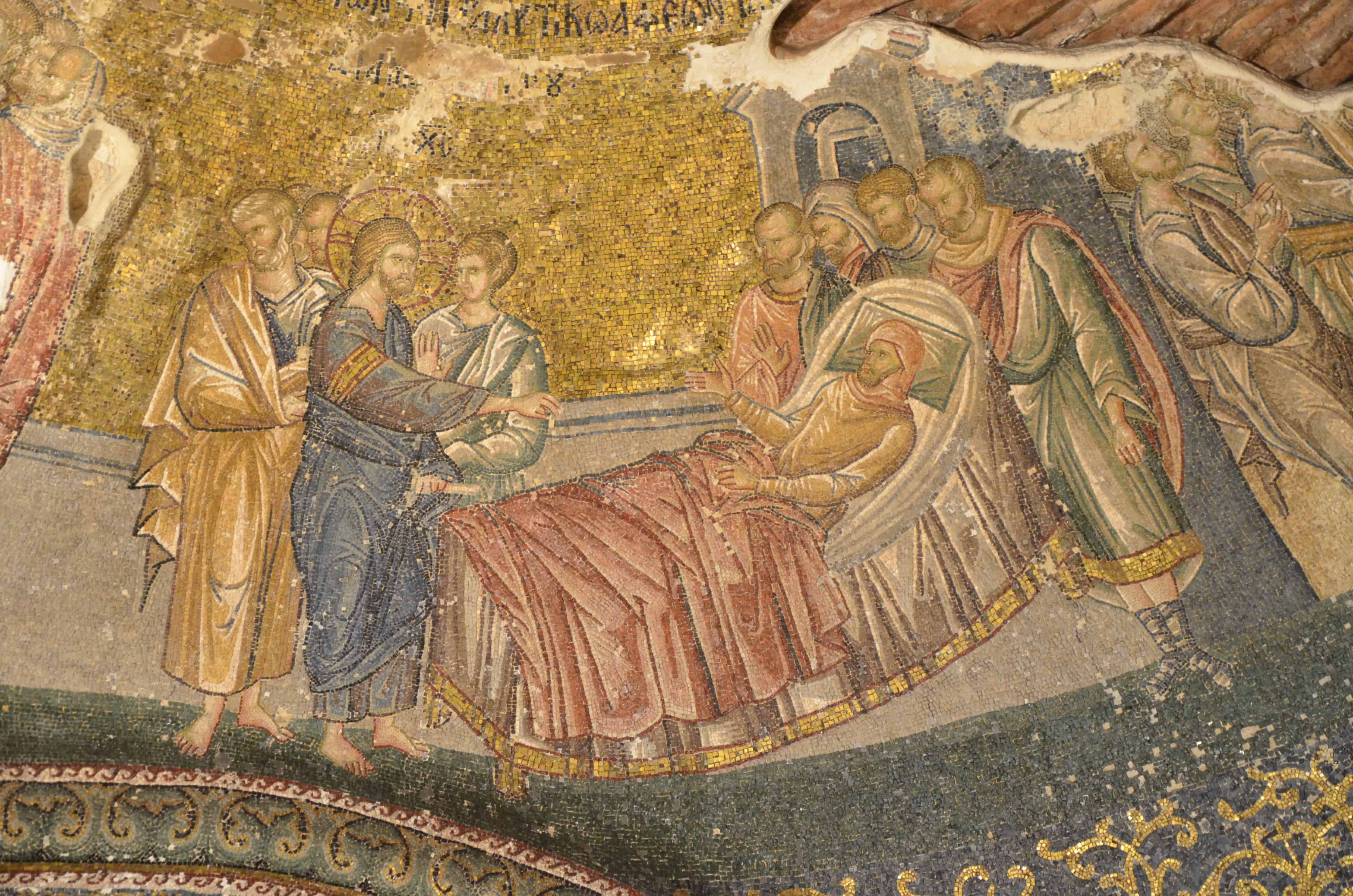 Mosaic of a biblical scene the outer narthex at Chora Church in Edirnekapı, Istanbul, Turkey