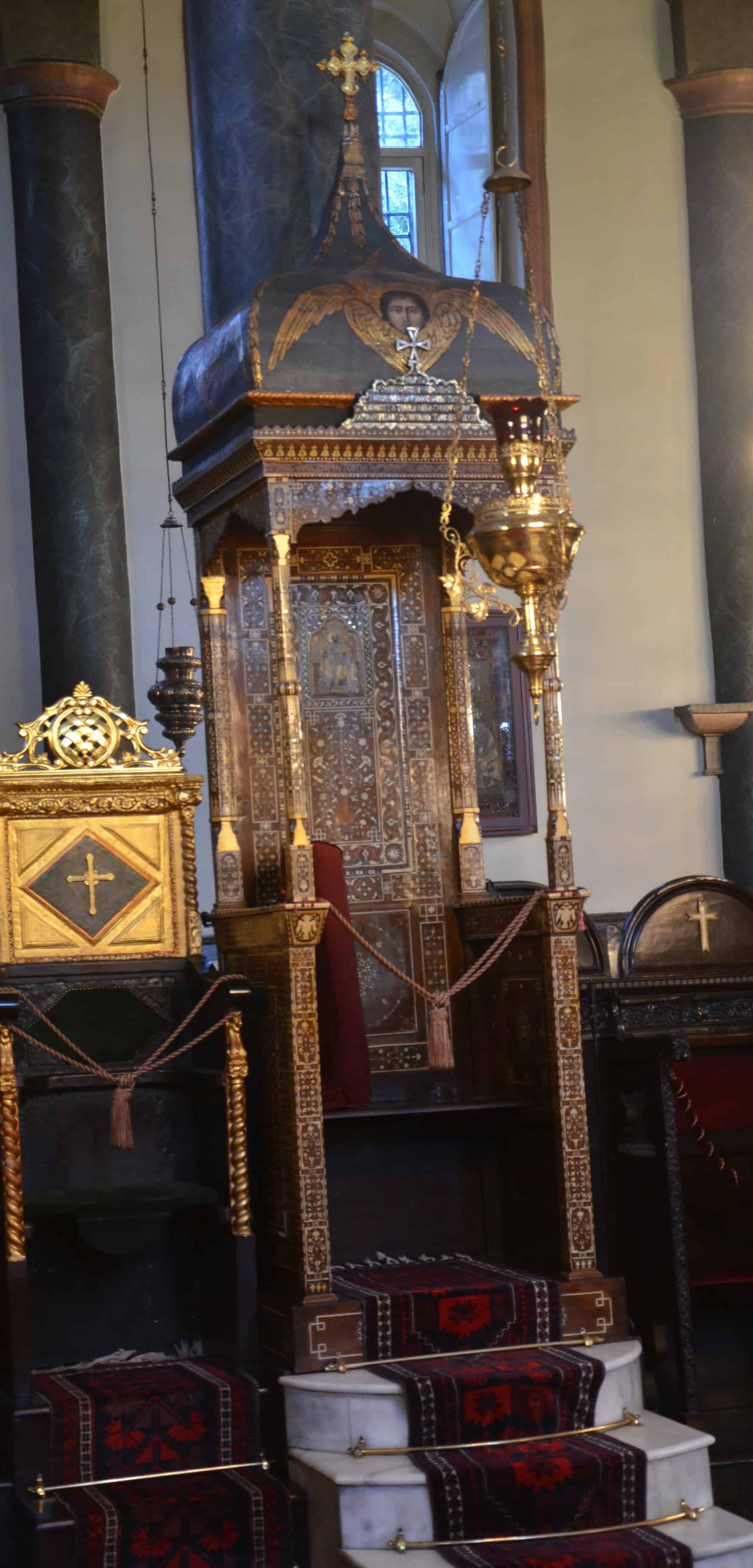 Patriarchal throne at the Church of St. George at the Ecumenical Patriarchate of Constantinople in Fener, Istanbul, Turkey